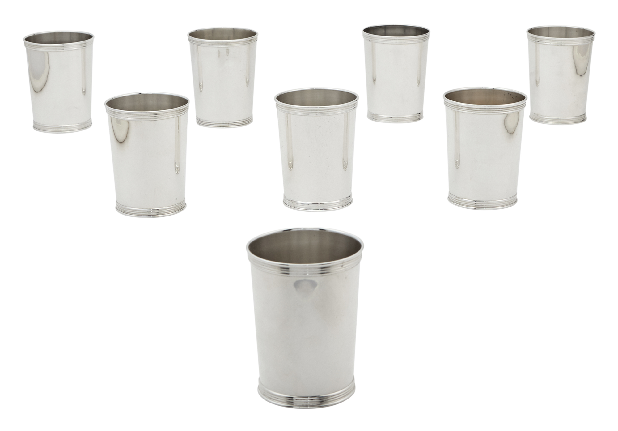 Lot image - Cased Set of Eight American Sterling Silver Julep Cups