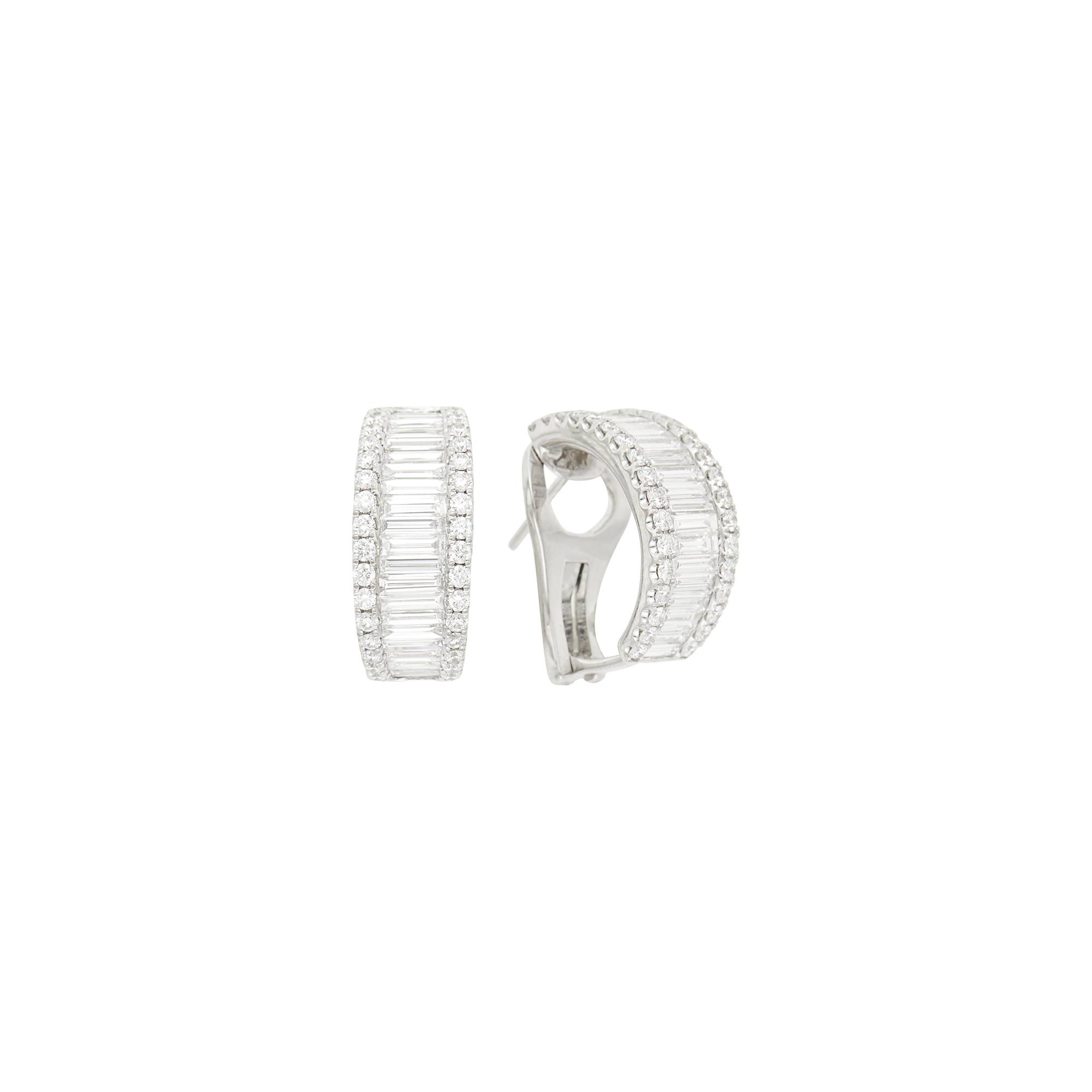 Lot image - Pair of White Gold and Diamond Half-Hoop Earrings