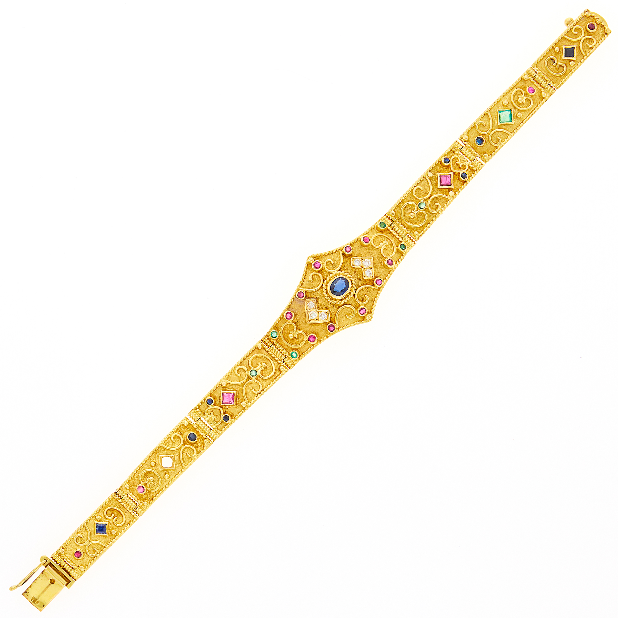 Lot image - Gold, Colored Stone and Diamond Bracelet