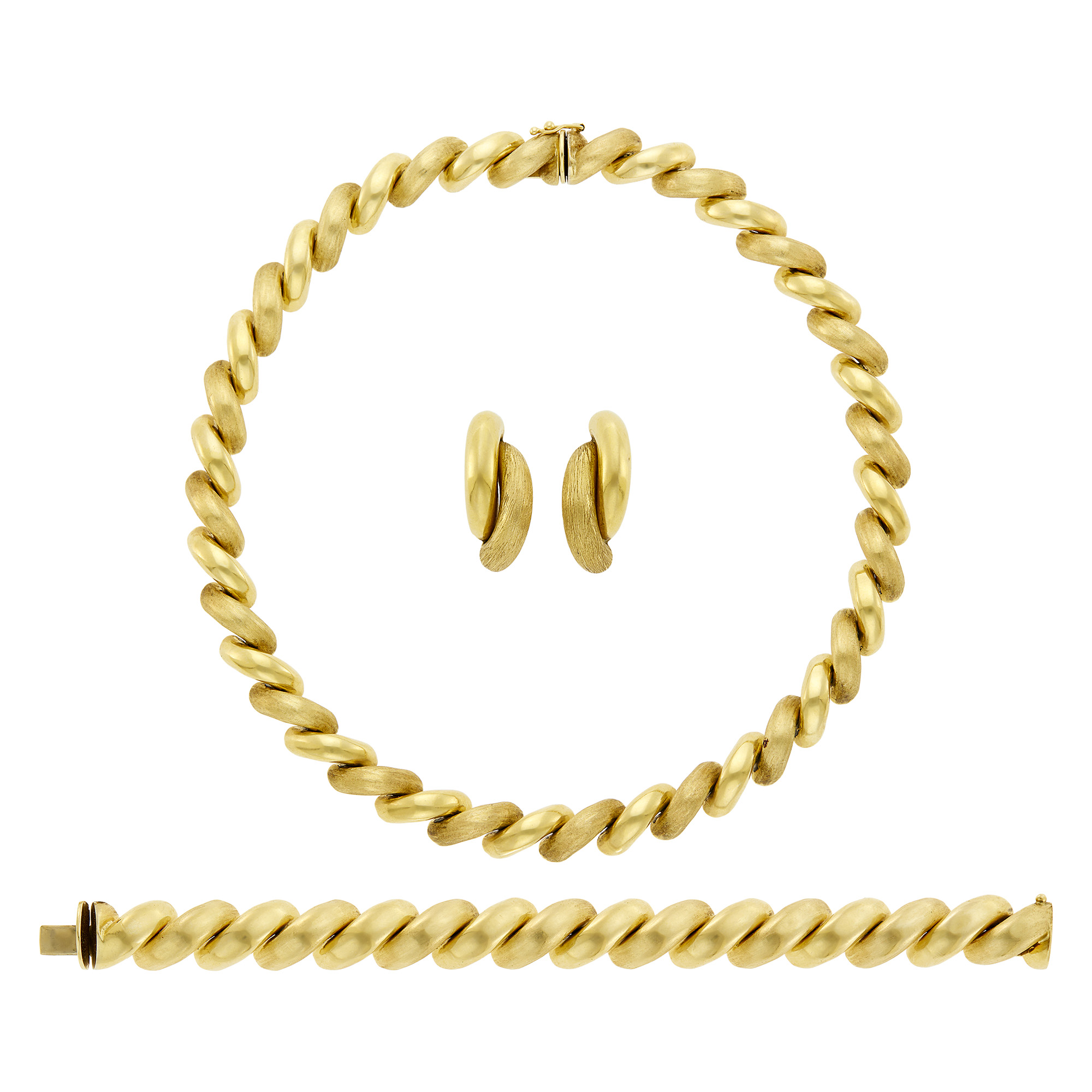 Lot image - Gold San Marco Link Necklace, Bracelet and Pair of Earrings