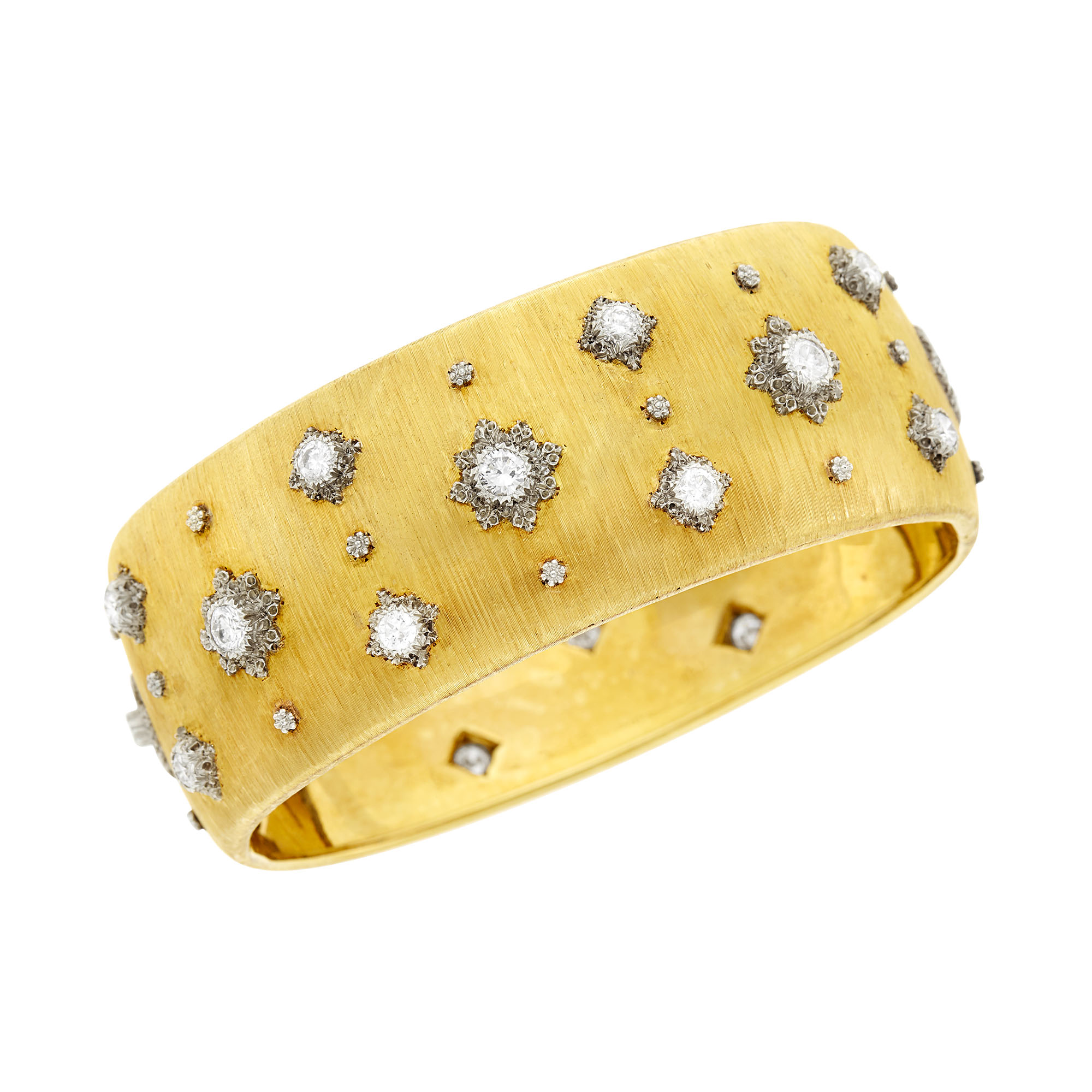 Lot image - Two-Color Gold and Diamond Cuff Bangle Bracelet