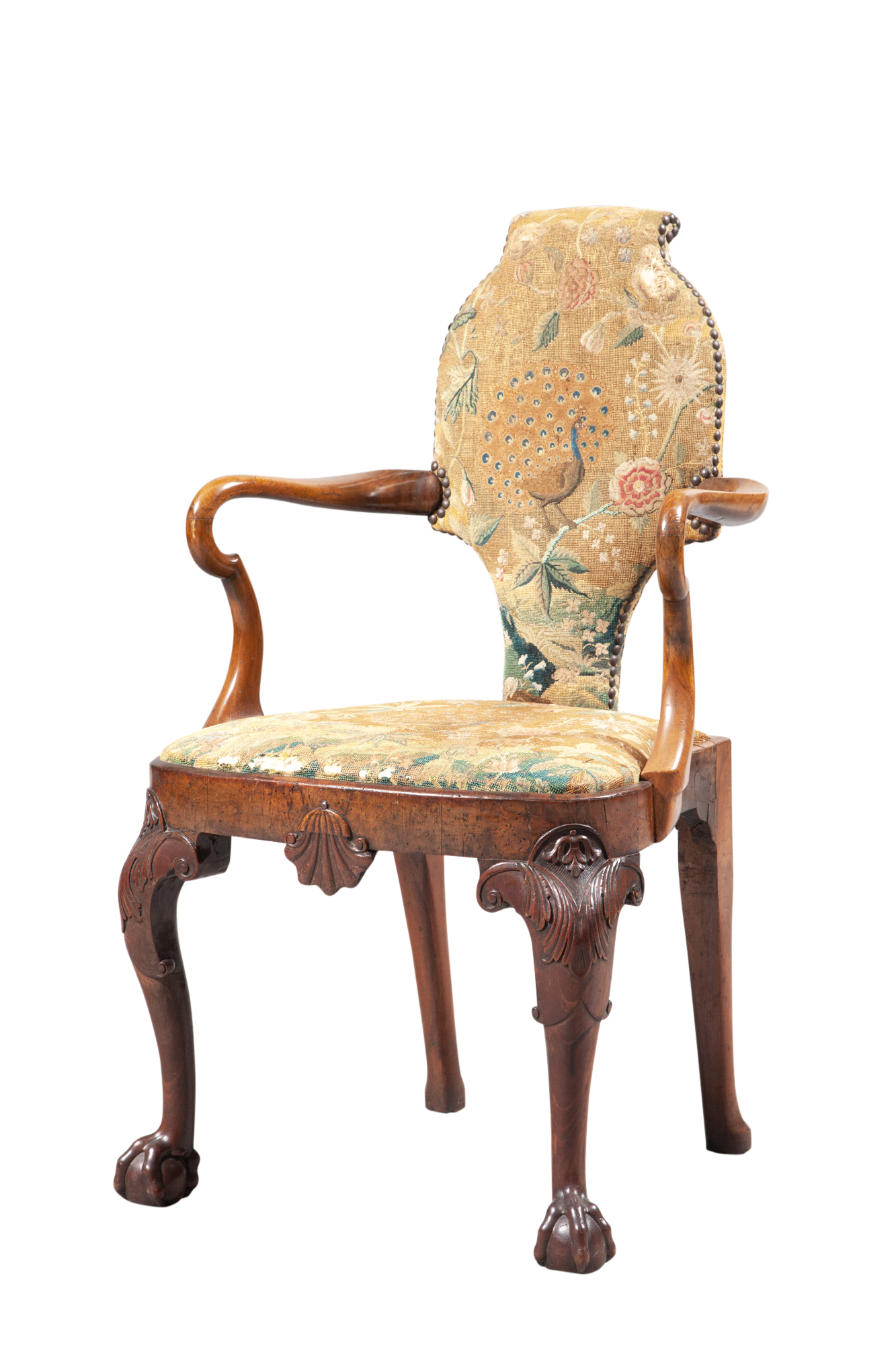 Lot image - George II Walnut and Needlework Open Armchair