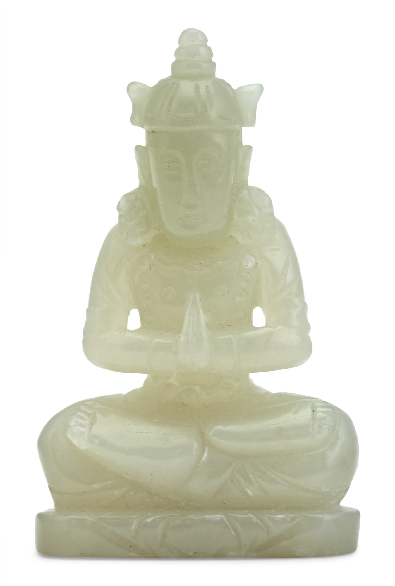 Lot image - A Chinese White Jade Carving of a Bodhisattva