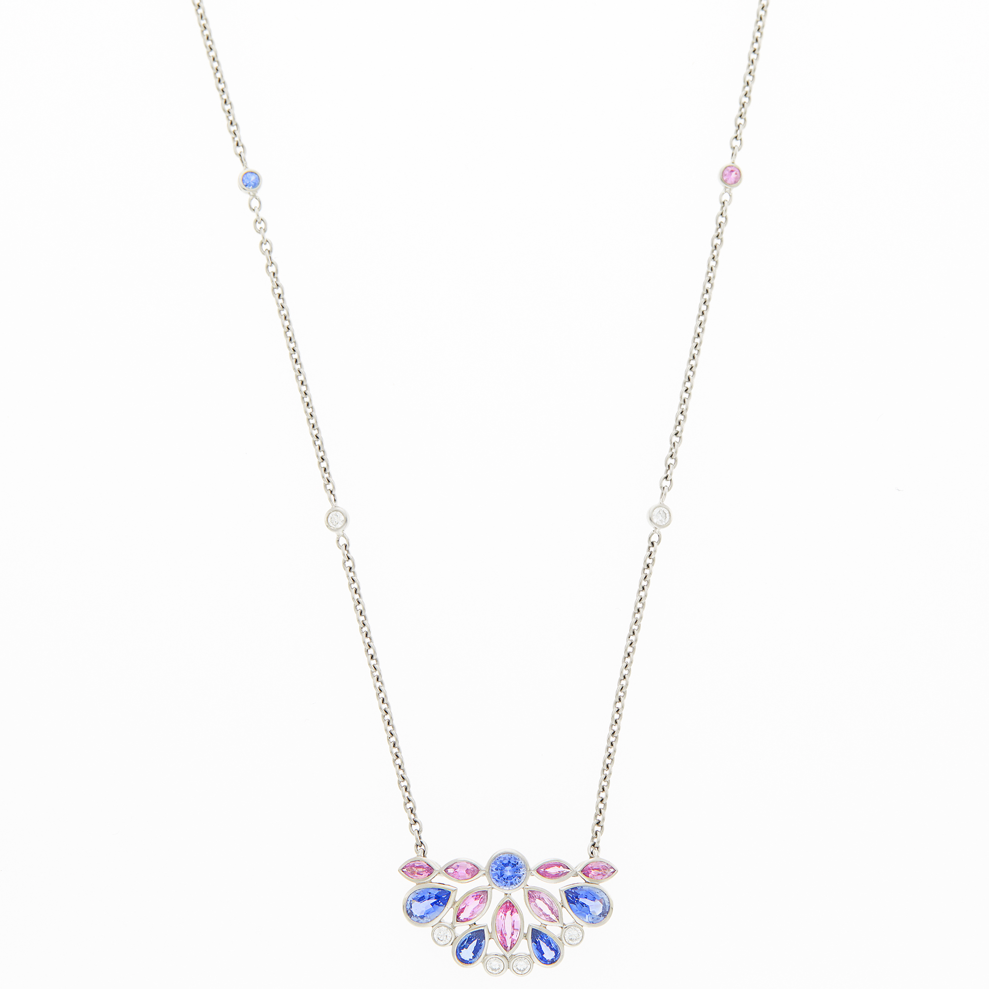 Lot image - Robert Procop Platinum, Multicolored Sapphire and Diamond Pendant-Necklace