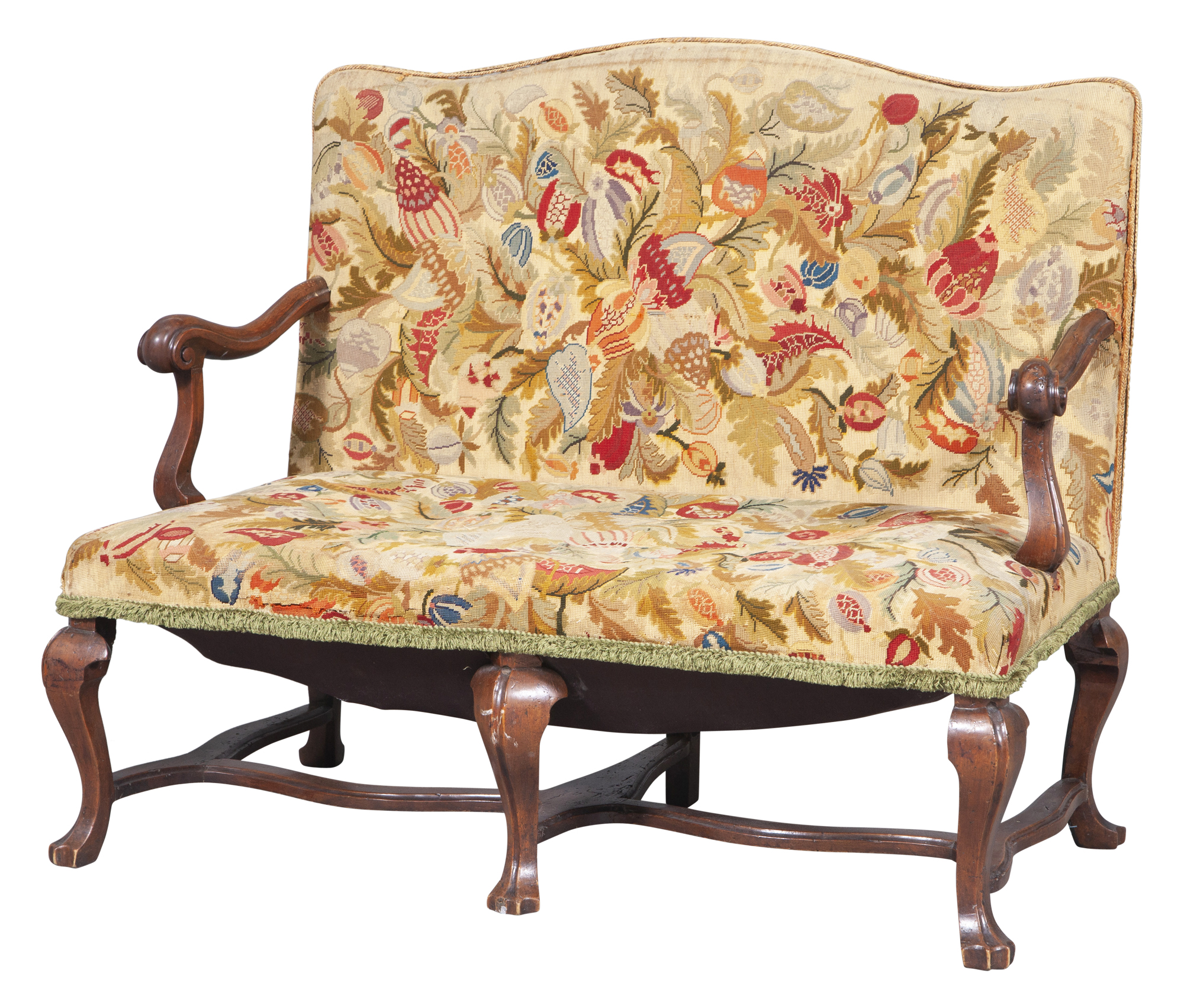 Lot image - Portuguese Rococo Style Needlepoint Upholstered Walnut Settee