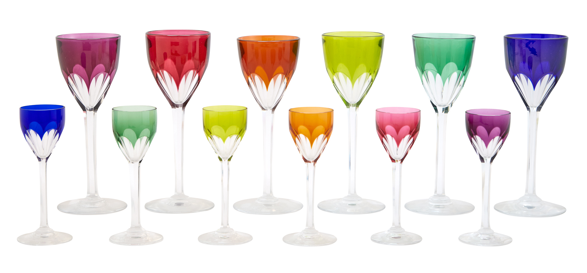 Lot image - Baccarat Colored Overlay Glass Partial Stemware Service