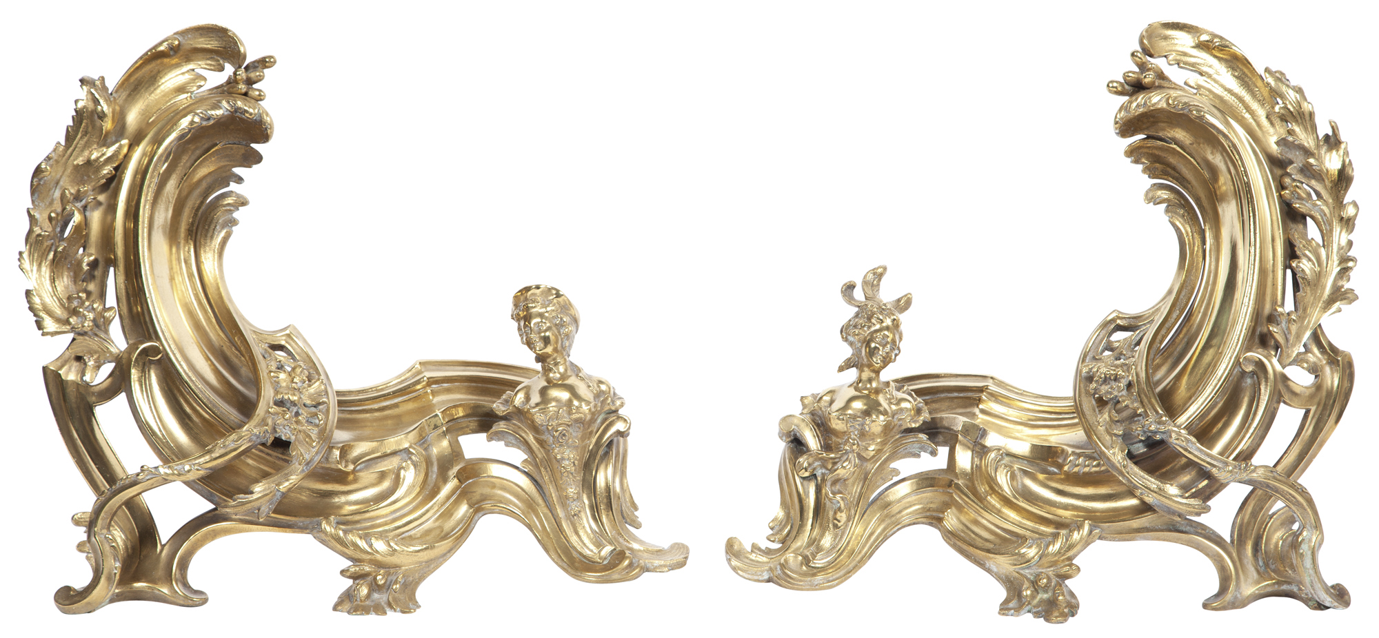 Lot image - Pair of Rococo Style Gilt-Bronze Figural Chenets