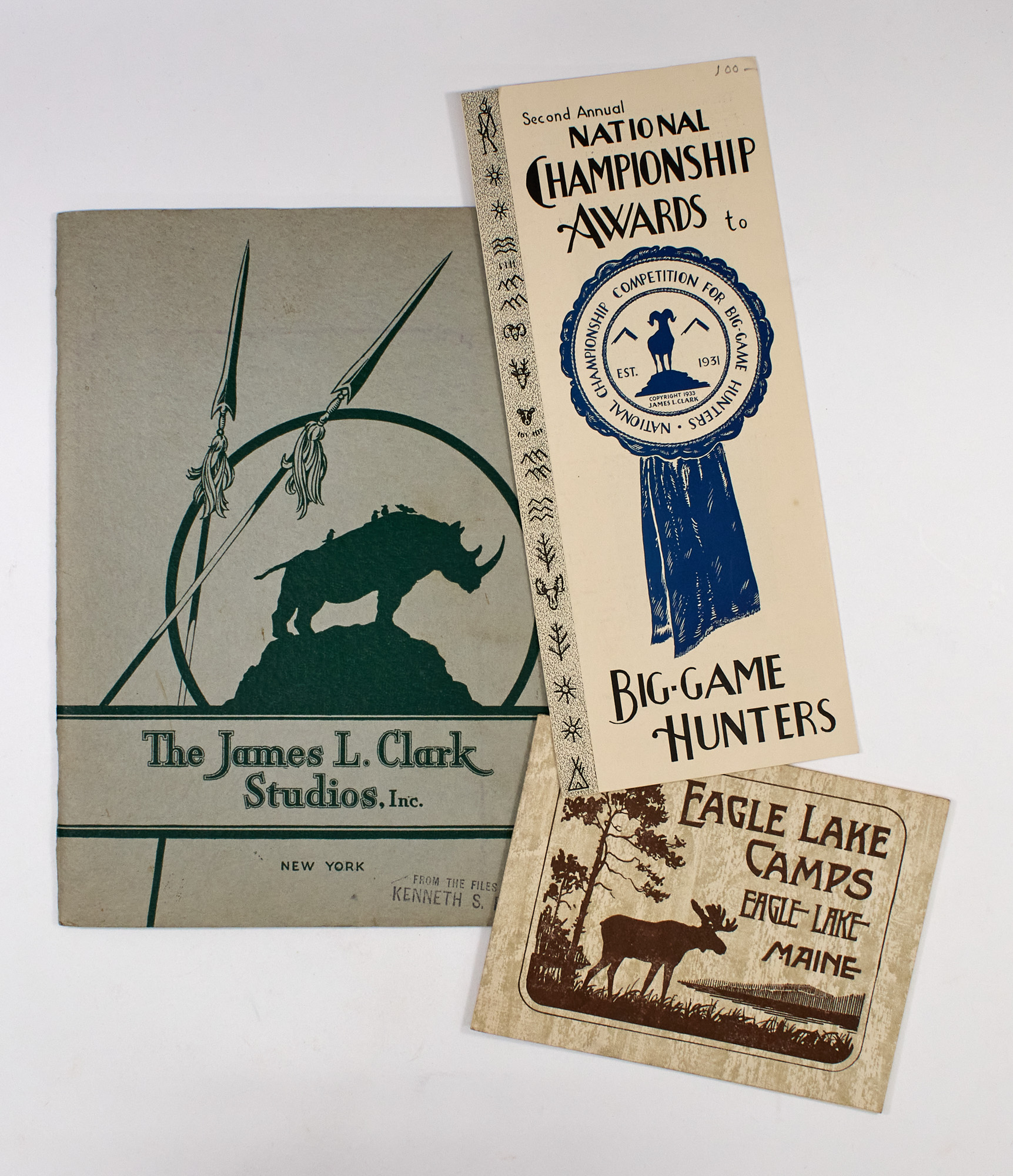 Lot image - [BIG GAME HUNTING--EPHEMERA]  Nine pieces of ephemera dealing with various aspects of big game hunting, including competitions, taxidermy, camps, bighorns and bears.