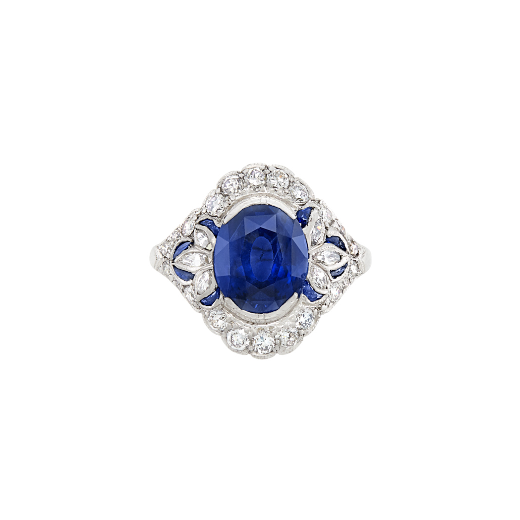 Lot image - Platinum, Sapphire and Diamond Ring