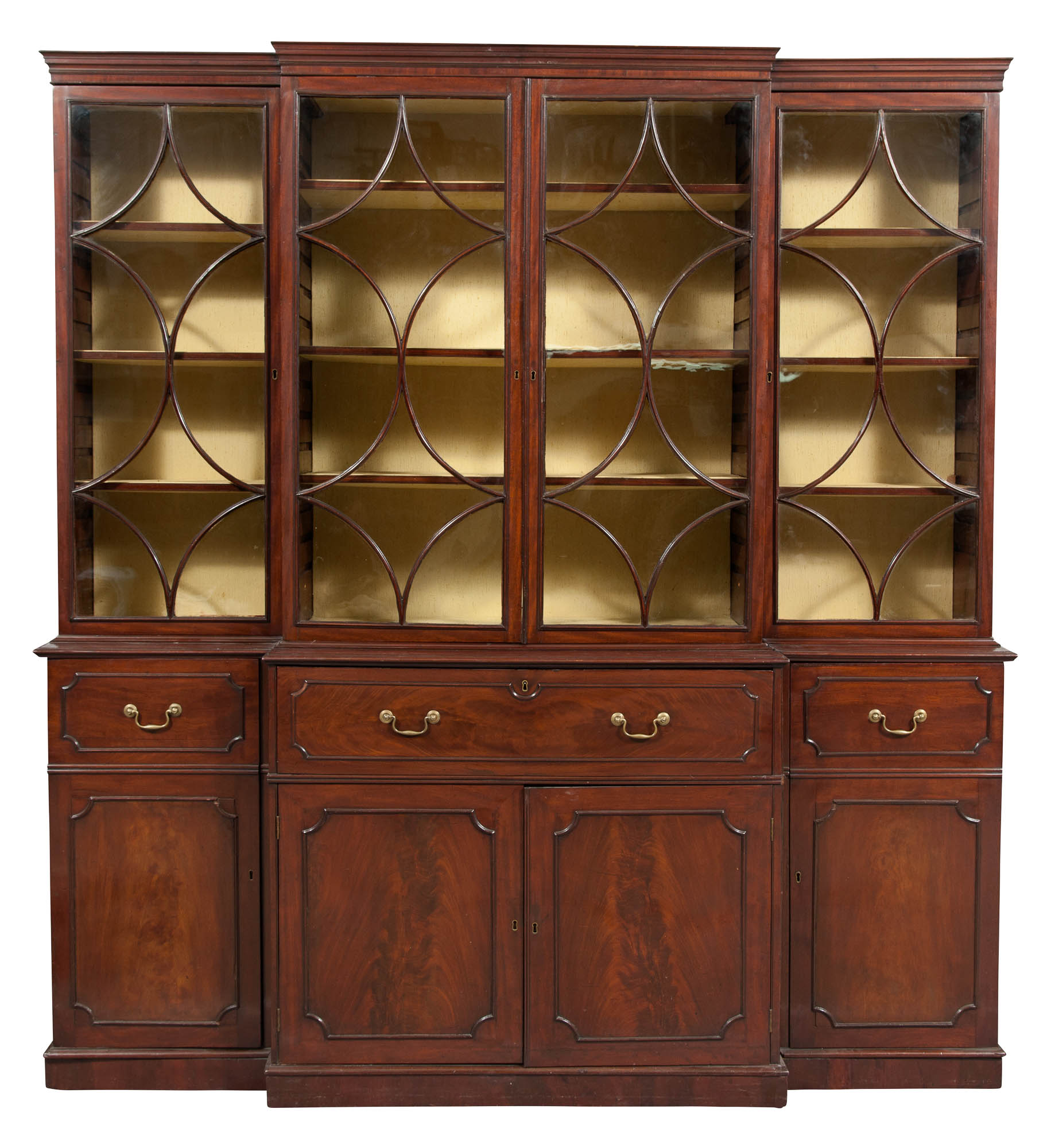 Lot image - George III Style Mahogany Breakfront Bookcase Cabinet
