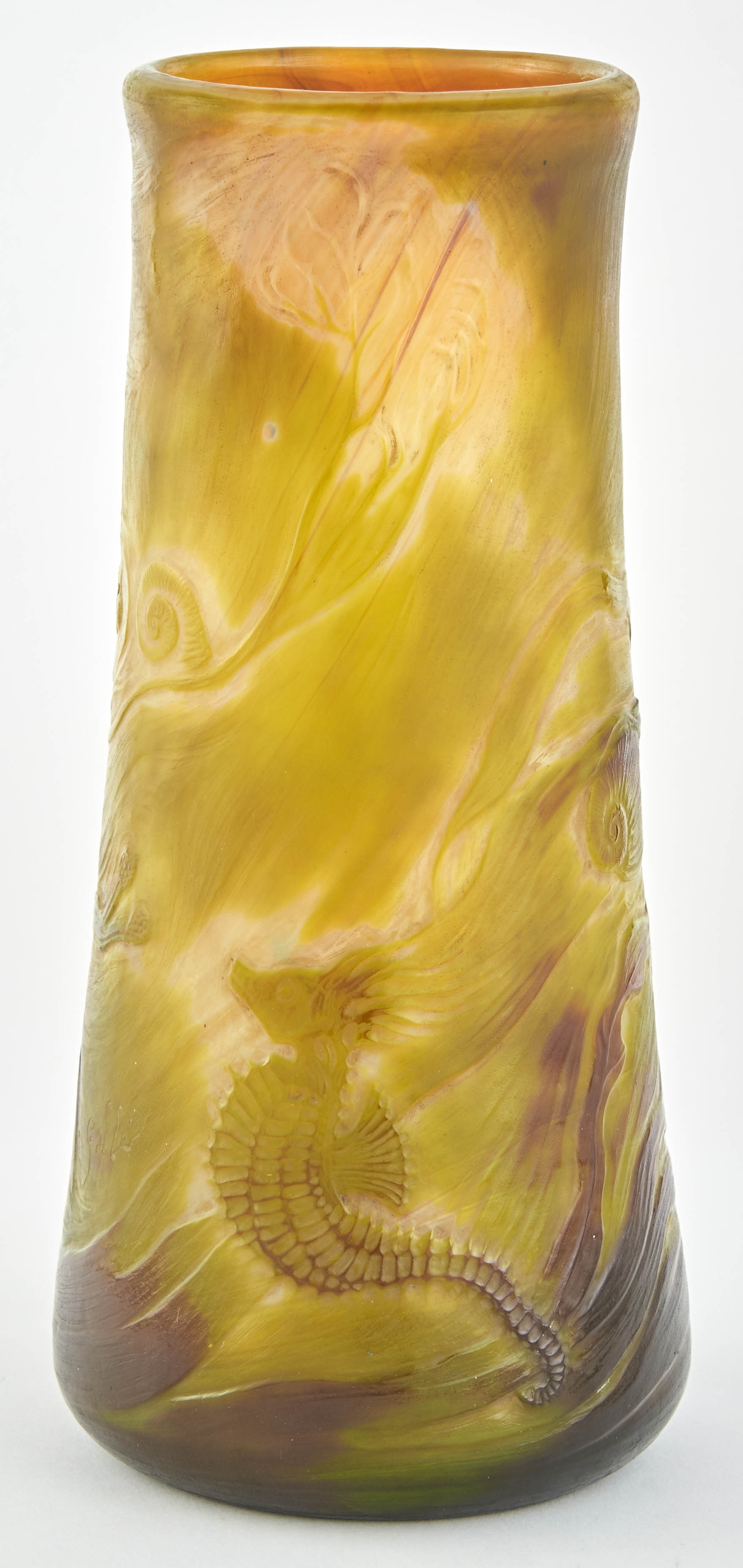 Lot image - Gallé Engraved Cameo Glass Marine Vase With Seahorse