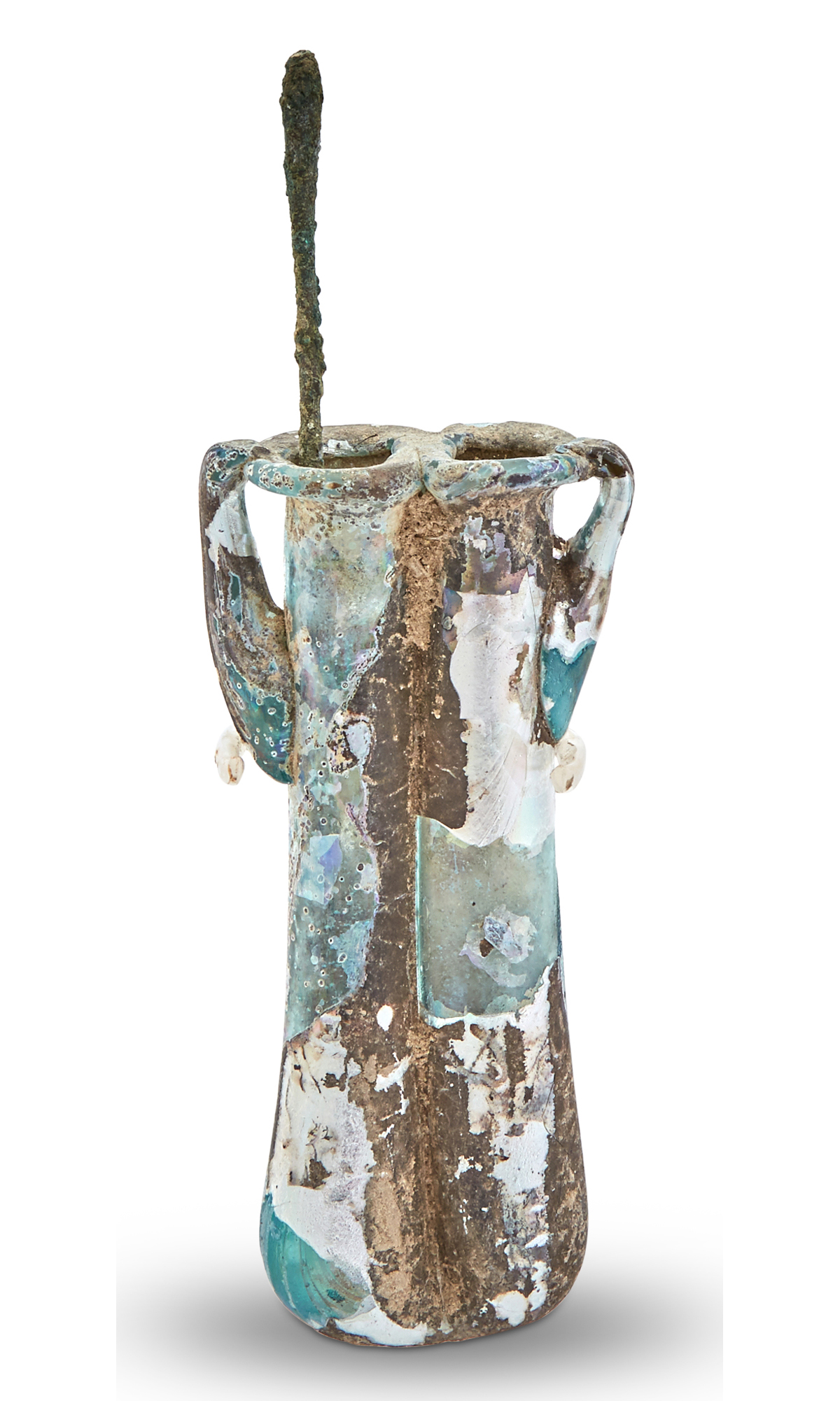 Lot image - Roman Green Glass Double Unguentarium and Applicator