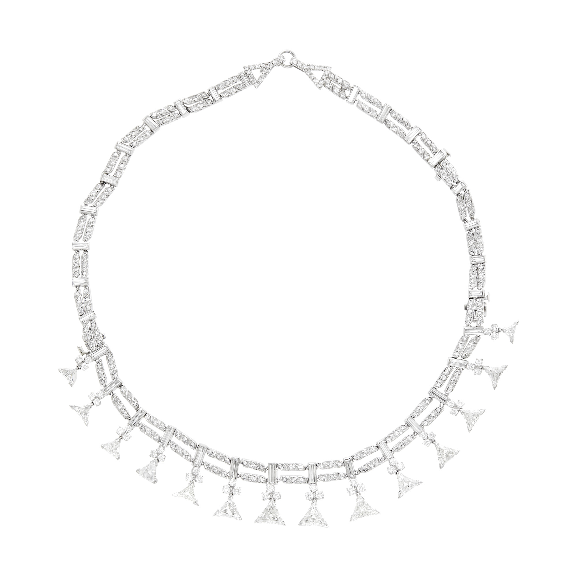 Lot image - Platinum and Diamond Fringe Necklace/Bracelet Combination