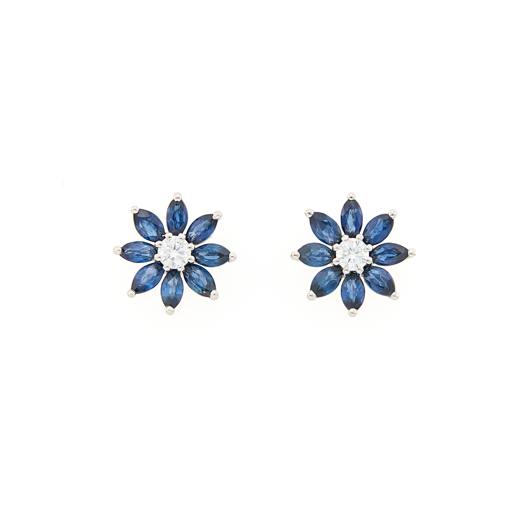 Lot image - Pair of Platinum, Sapphire and Diamond Earrings