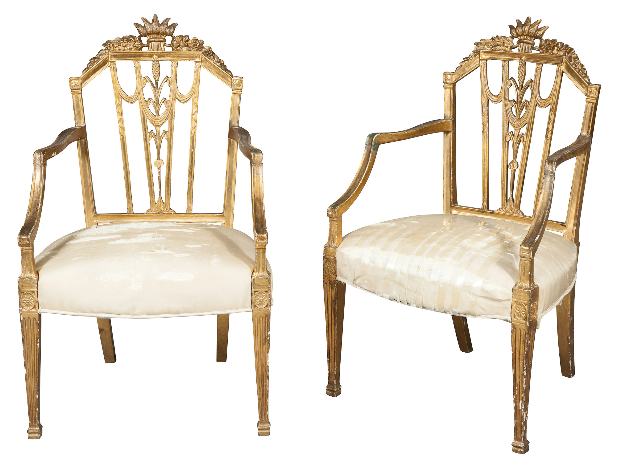 Lot image - Pair of Neoclassical Giltwood Open Armchairs