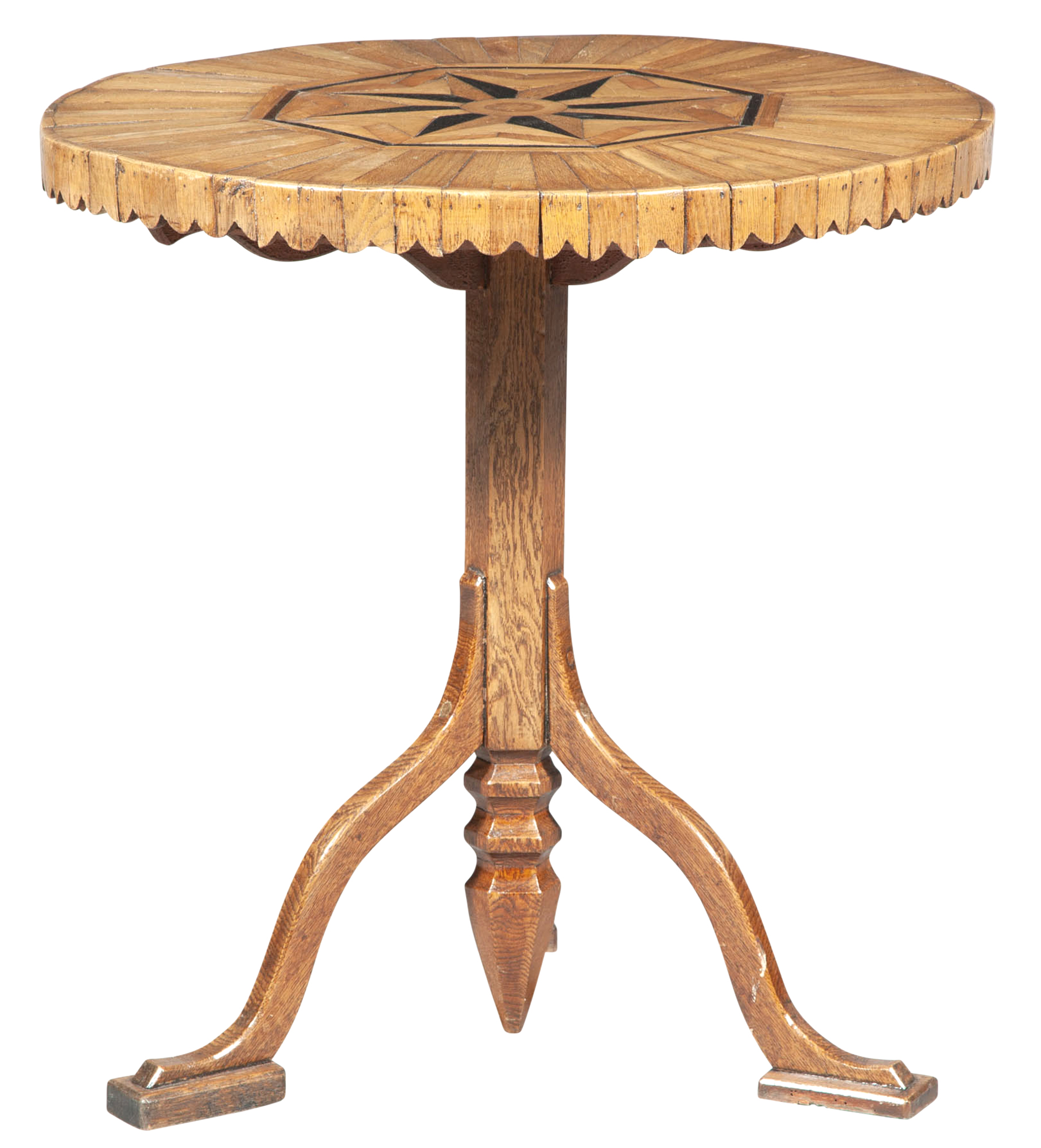 Lot image - Oak Star Inlaid Marquetry Tripod Table
