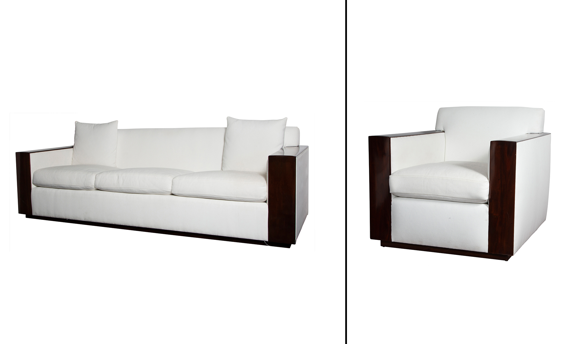 Lot image - Ralph Lauren Art Deco Style Mahogany Upholstered Sofa and Club Chair