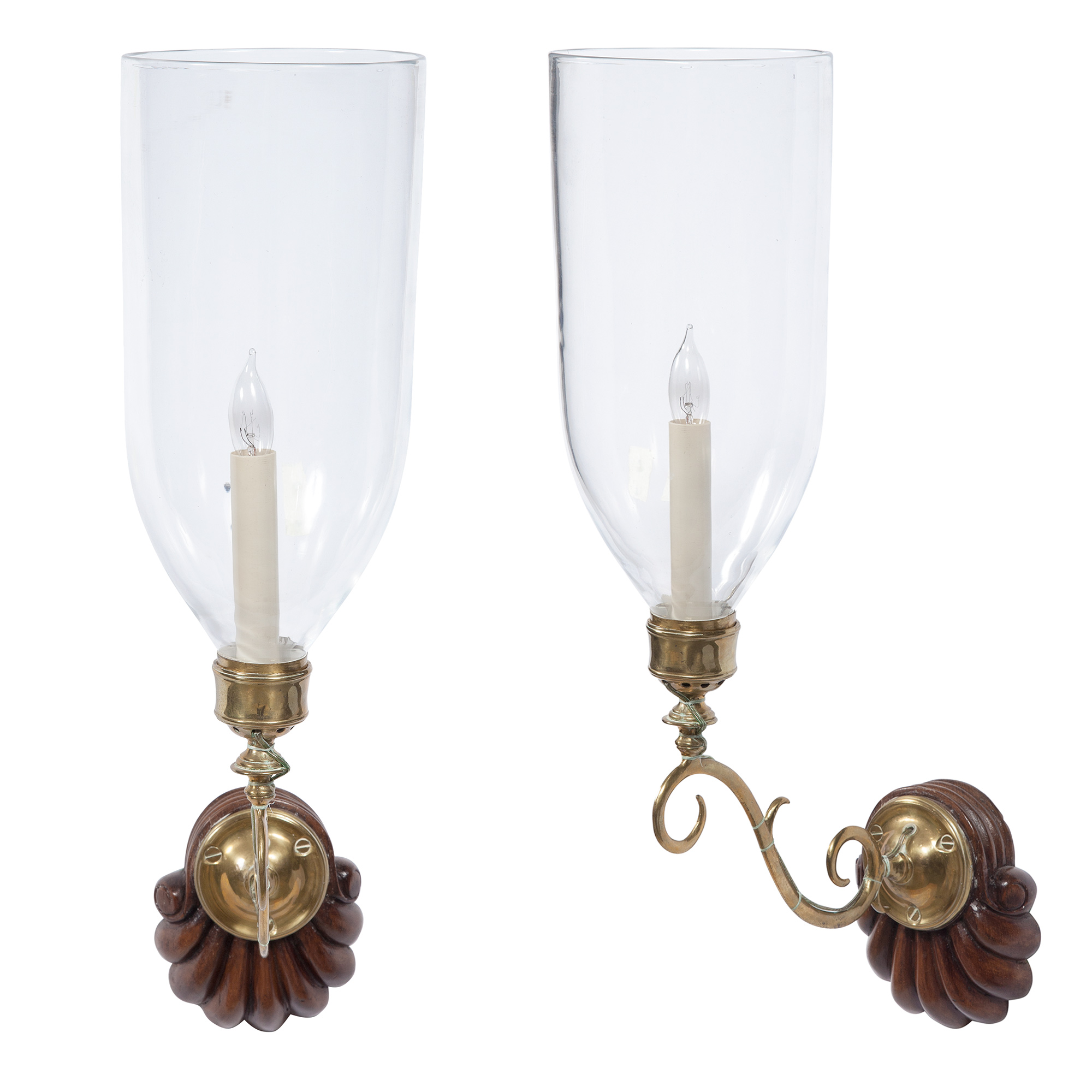 Lot image - Pair of Mahogany and Brass Sconces