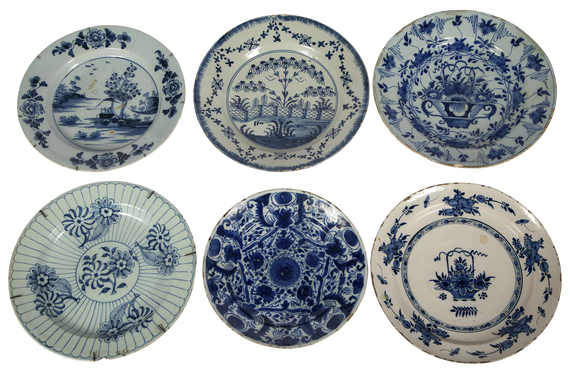 Lot image - Group of Six Delft Blue and White Chargers