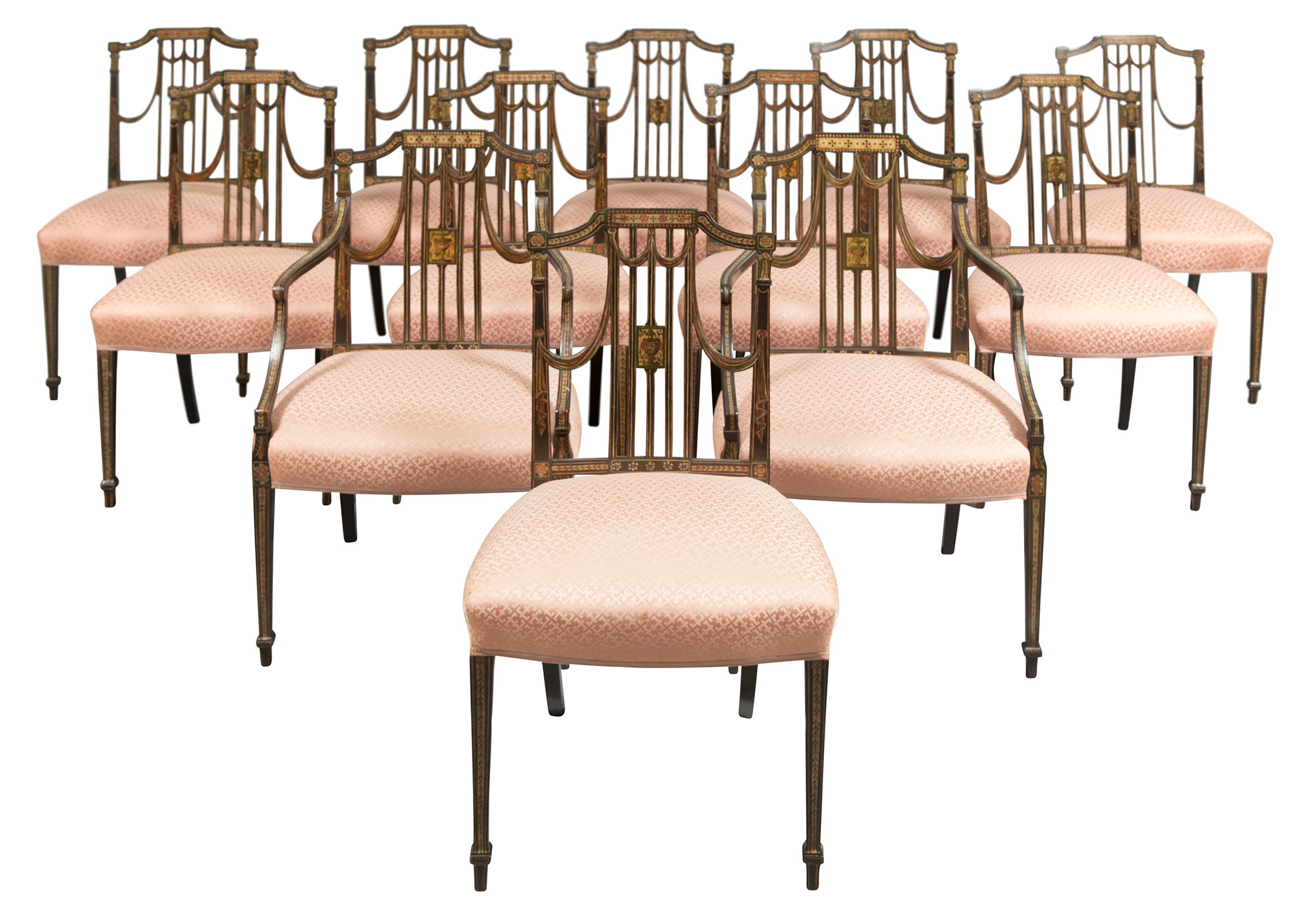 Lot image - Set of Nine George III Painted Dining Chairs