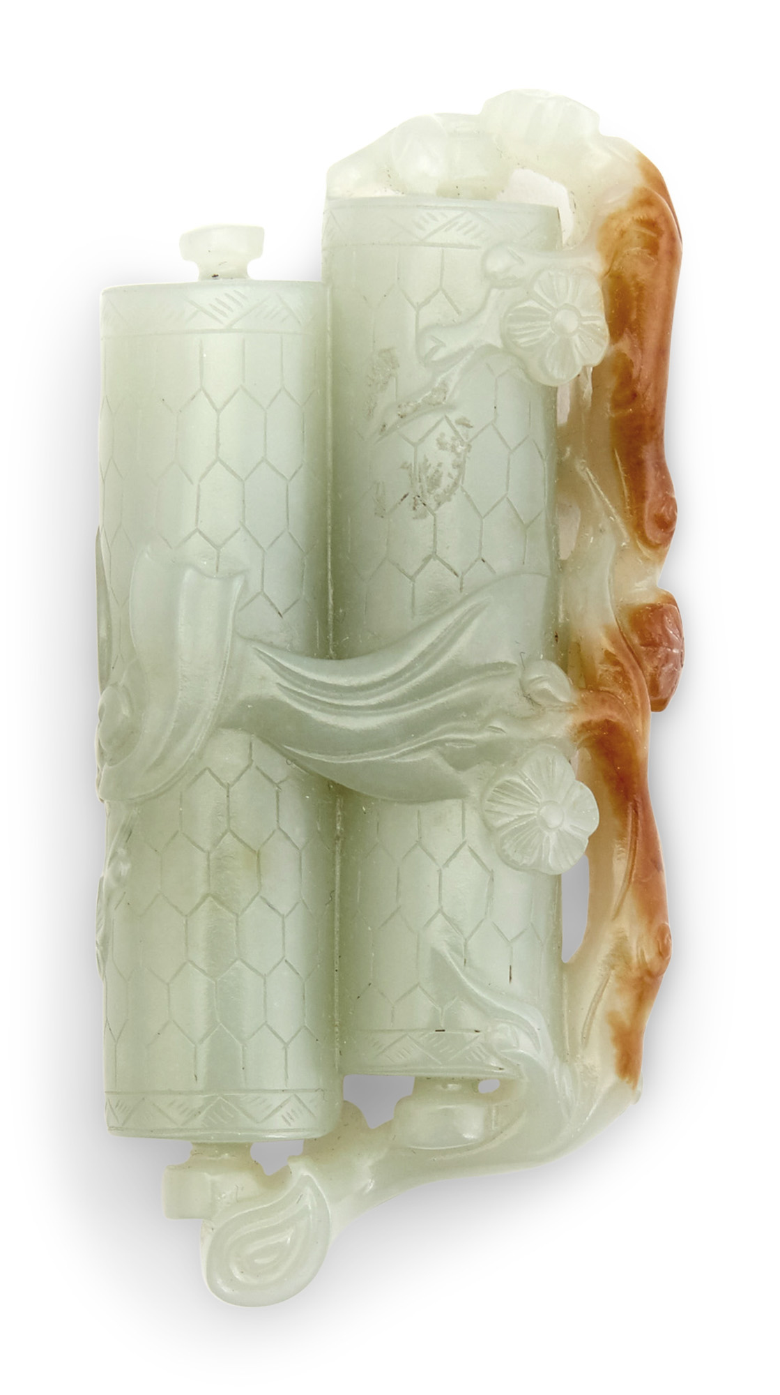 Lot image - A Chinese Celadon and Russet Jade Carving