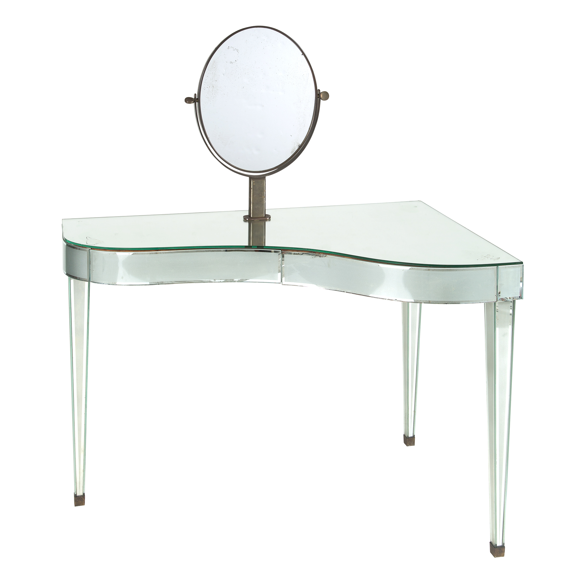 Lot image - Mid-Century Mirror-Veneered Piano-Form Dressing Table
