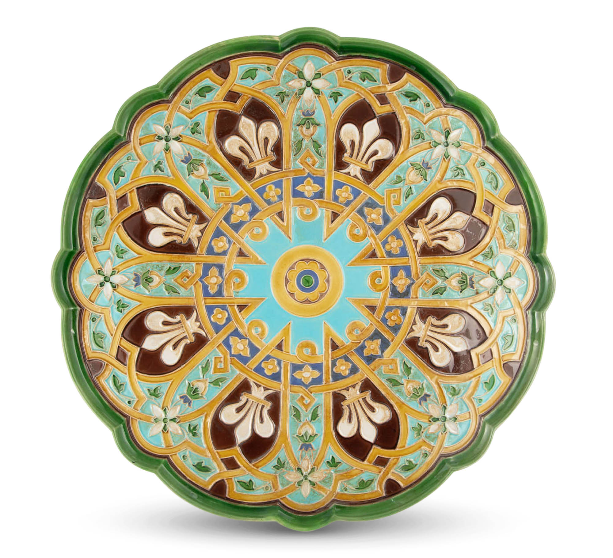 Lot image - Minton Majolica Gothic Revival Large Revolving Luncheon Tray