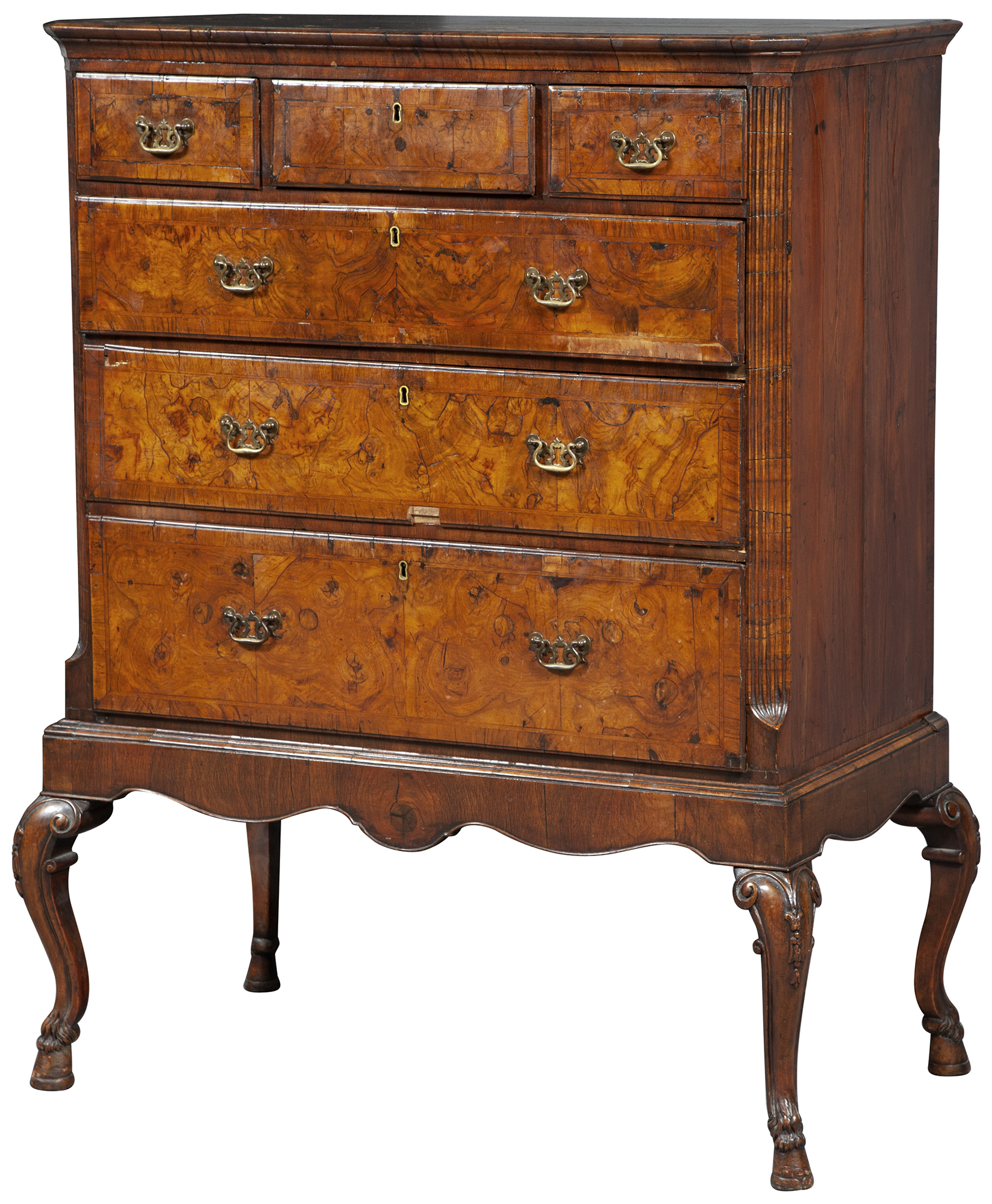 Lot image - George II Inlaid Walnut Chest of Drawers on Later Stand