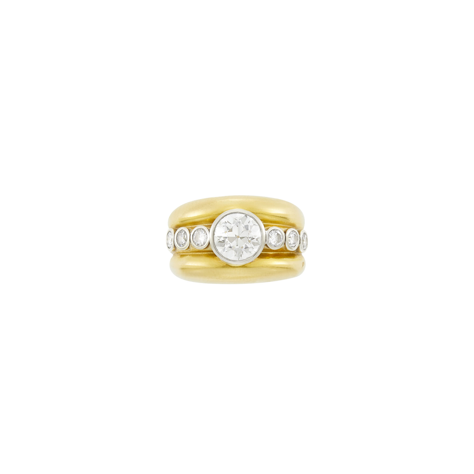 Lot image - Wide Gold and Diamond Band Ring