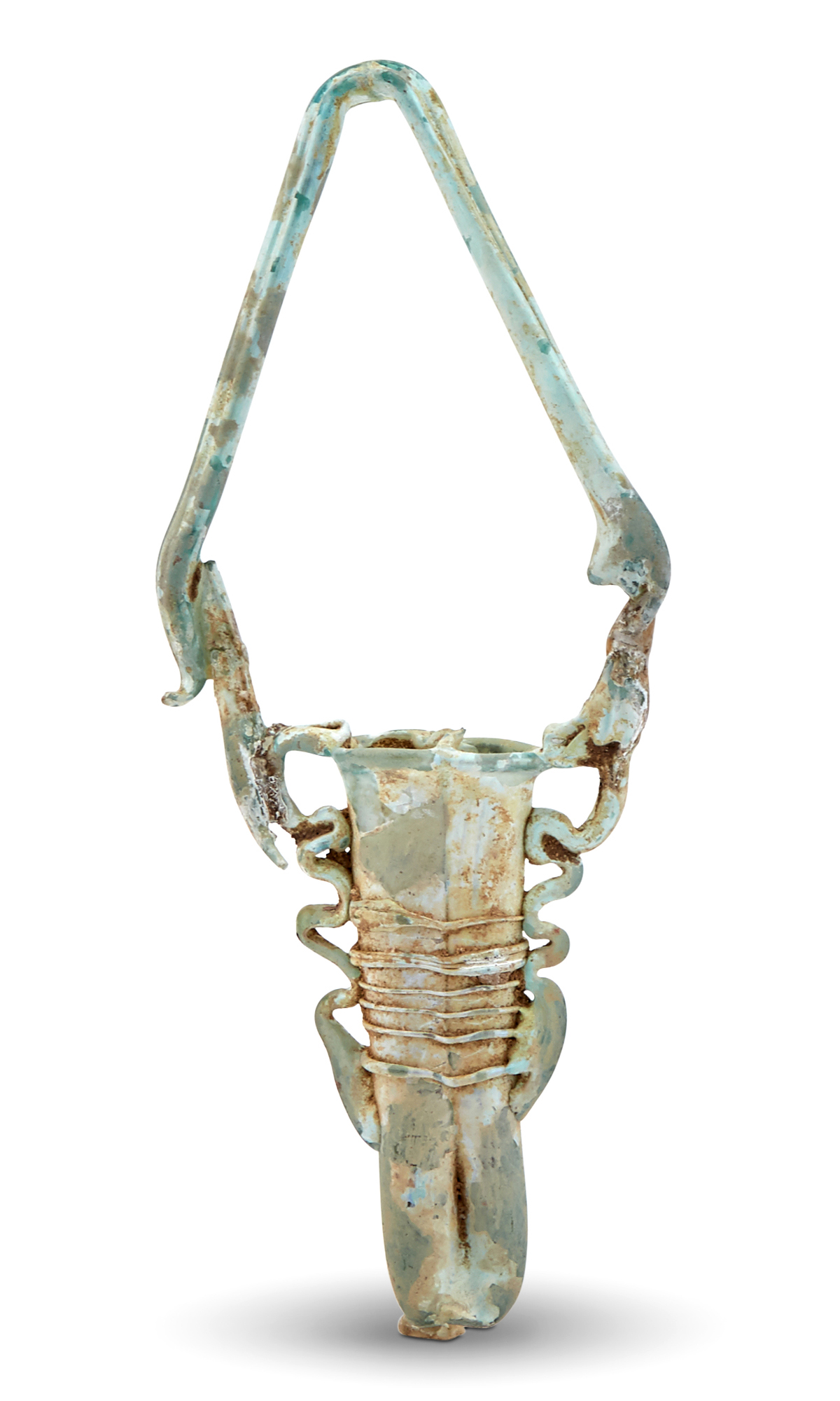 Lot image - Roman Green Glass Double Unguentarium with Handle