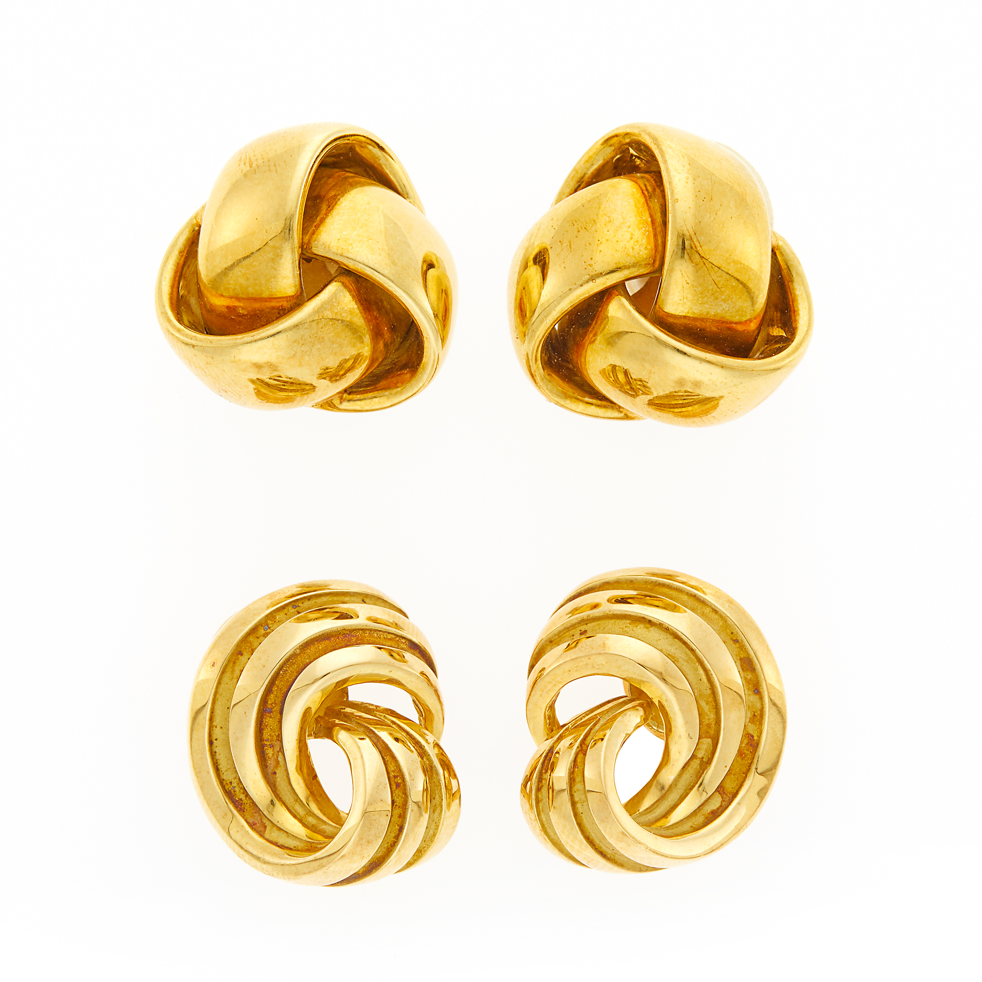 Lot image - Two Pairs of Gold Earclips