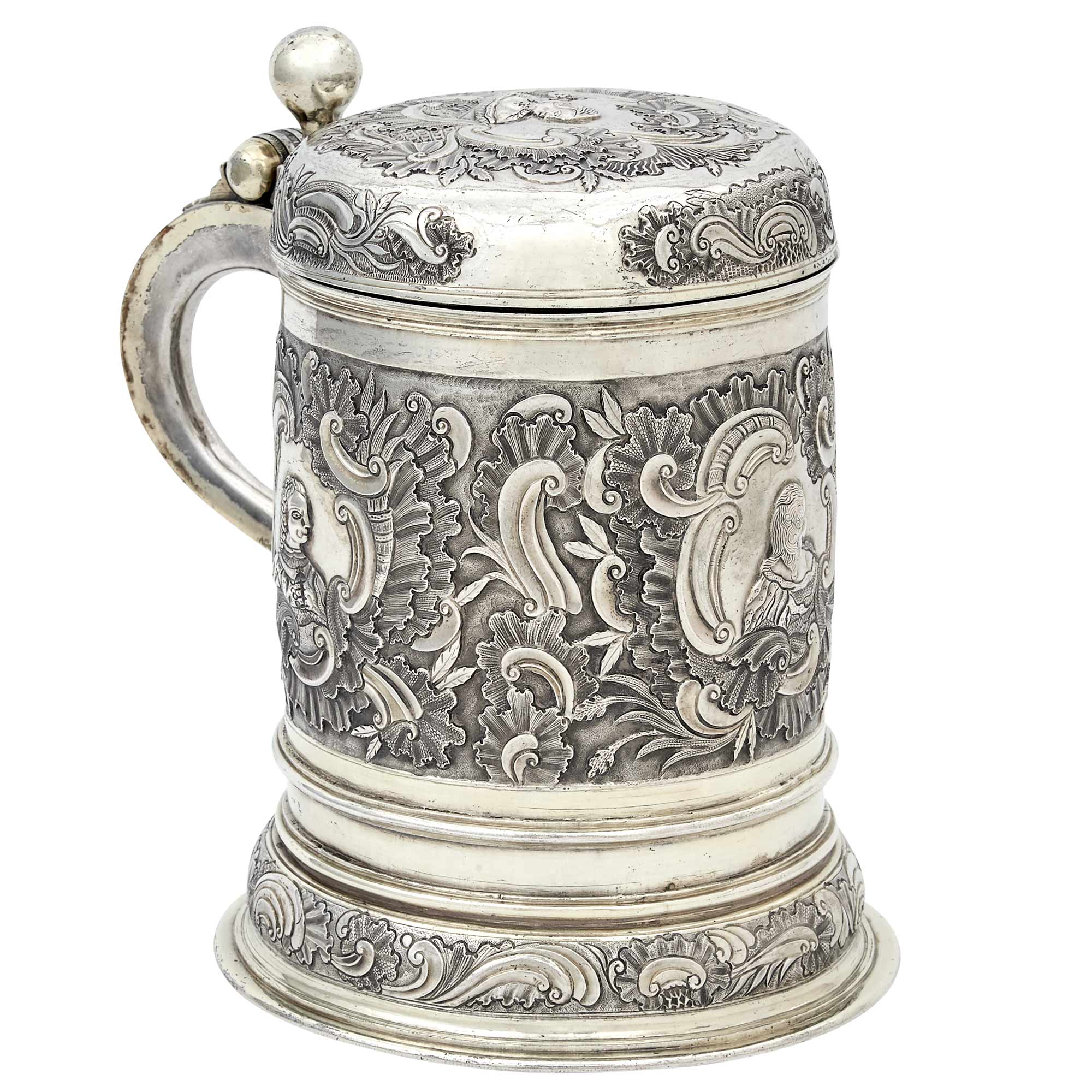 Lot image - German Silver Gilt Covered Tankard