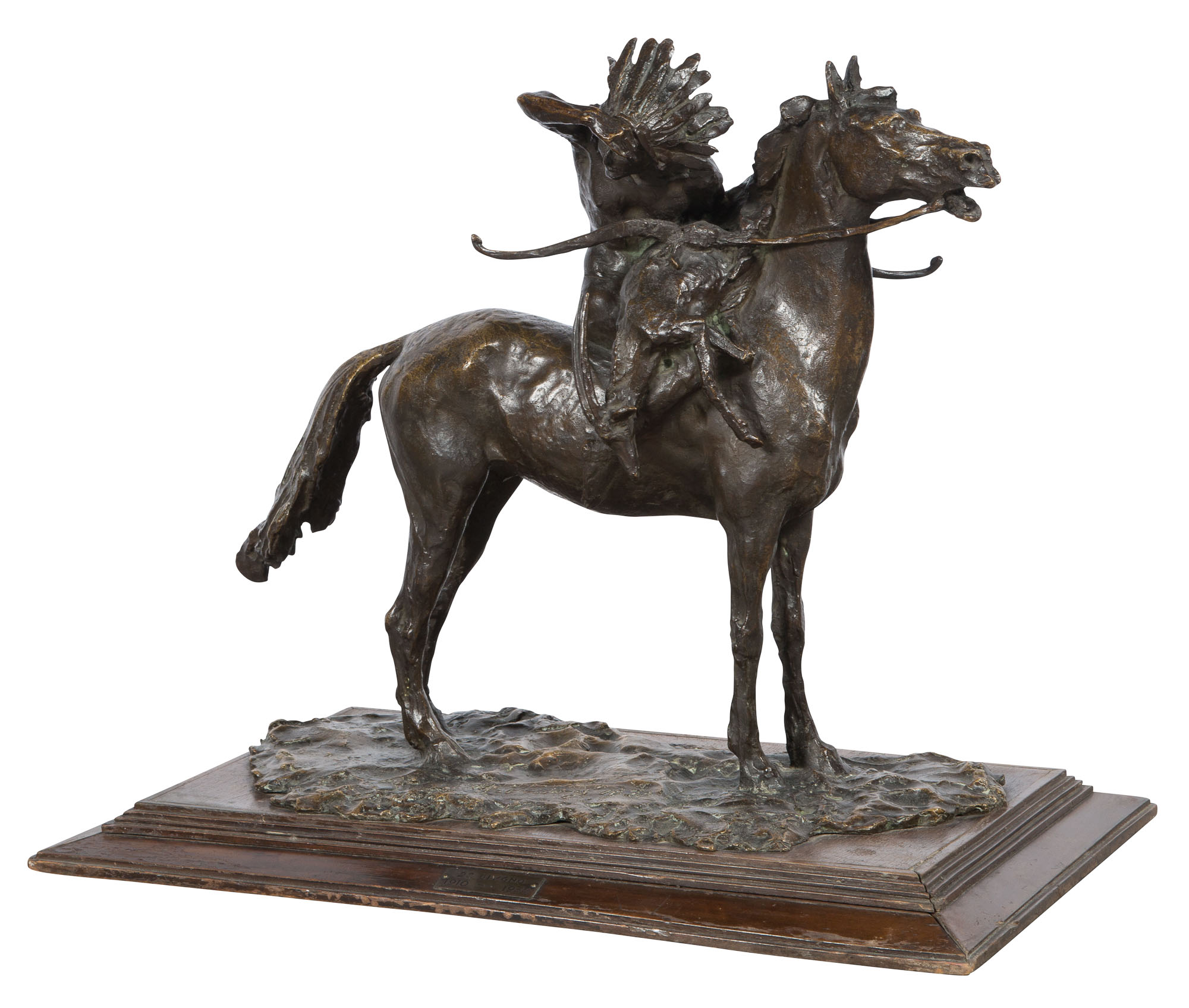 Lot image - Italian Patinated Bronze Equestrian Group of an Indian Chief on Horseback After the Hunt
