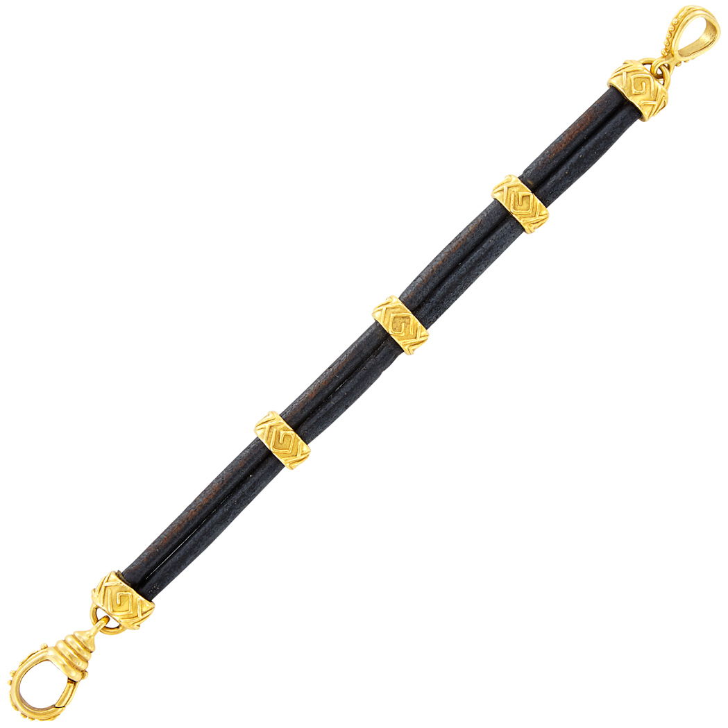 Lot image - High Karat Gold and Leather Bracelet, Denise Roberge