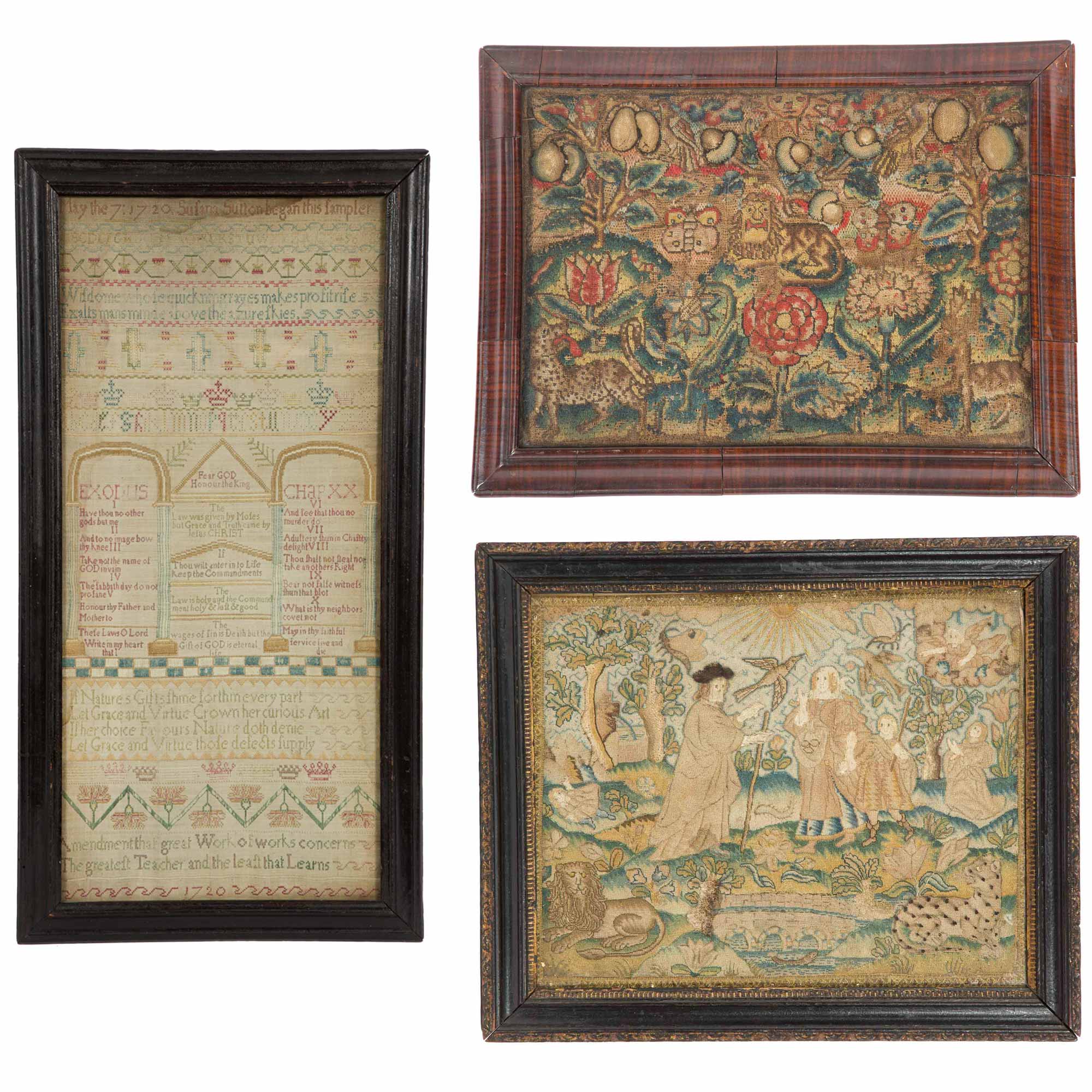 Lot image - Group of English Samplers and Needlework Pictures