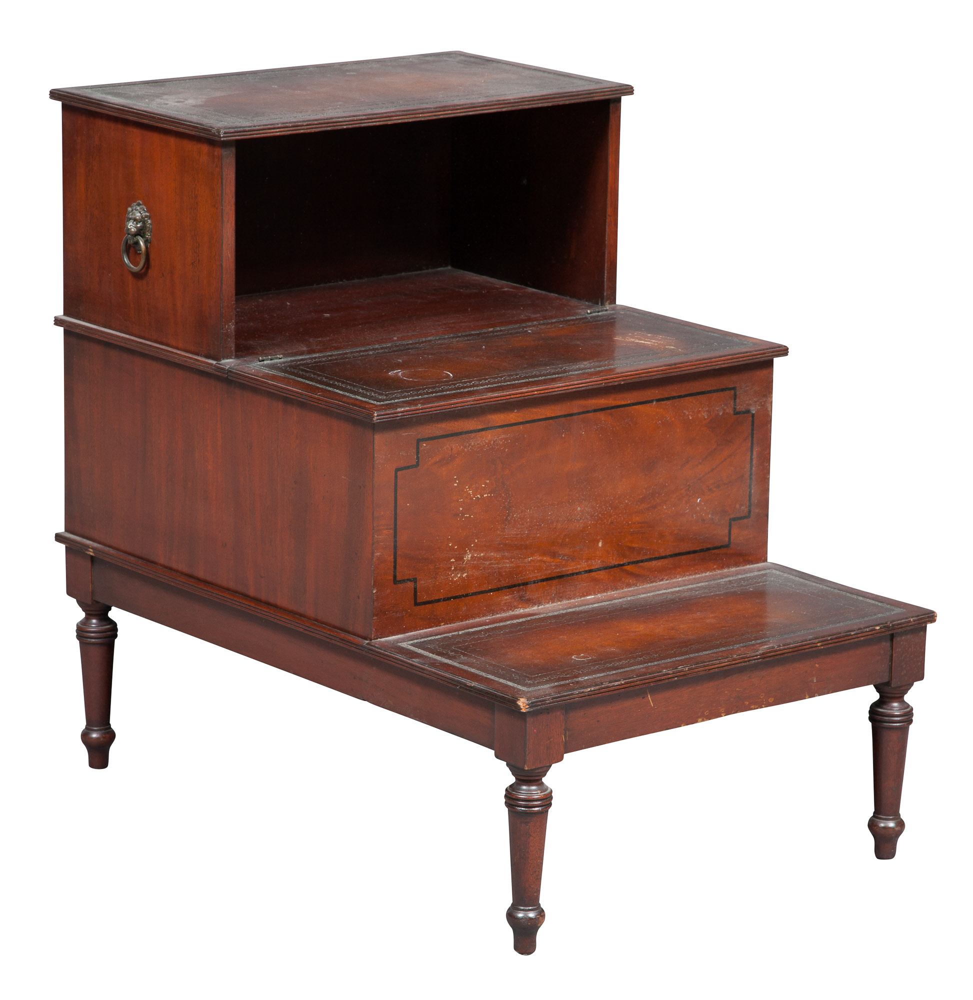 Lot image - Regency Style Mahogany and Brown Leather Inset Bed Steps