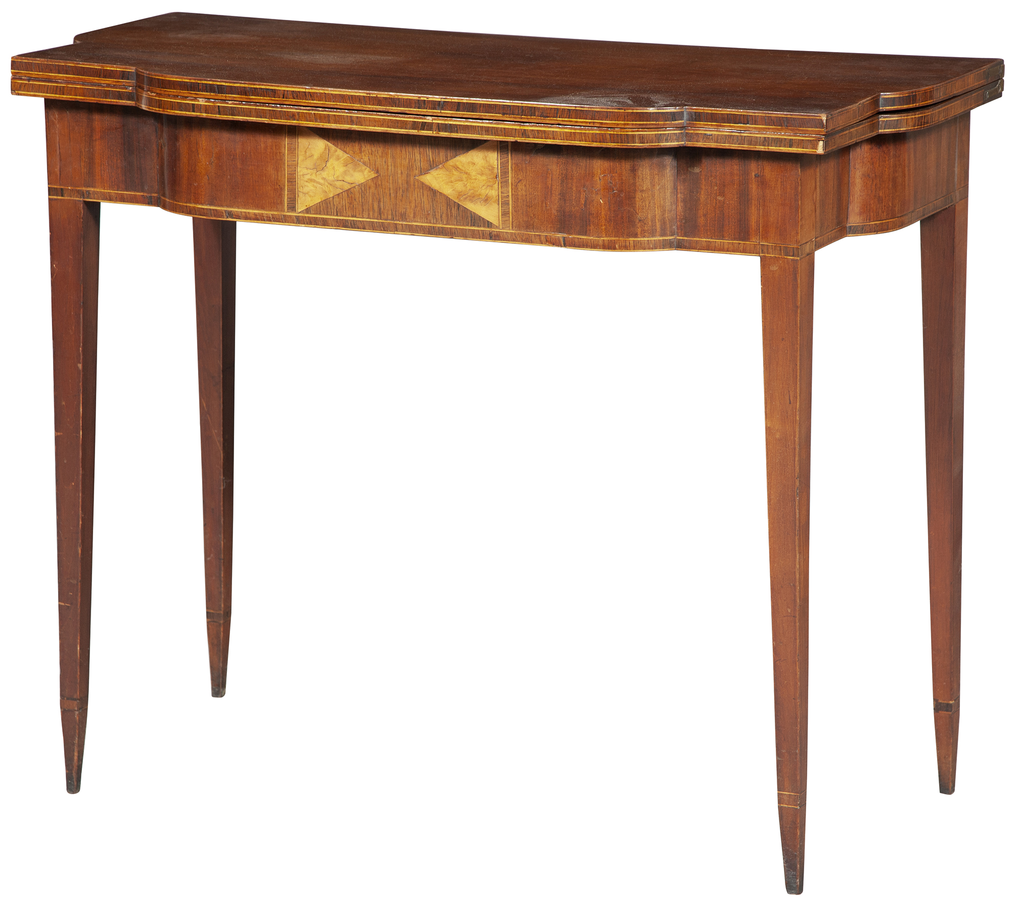 Lot image - Federal Inlaid Fruitwood Fold-Over Tea Table