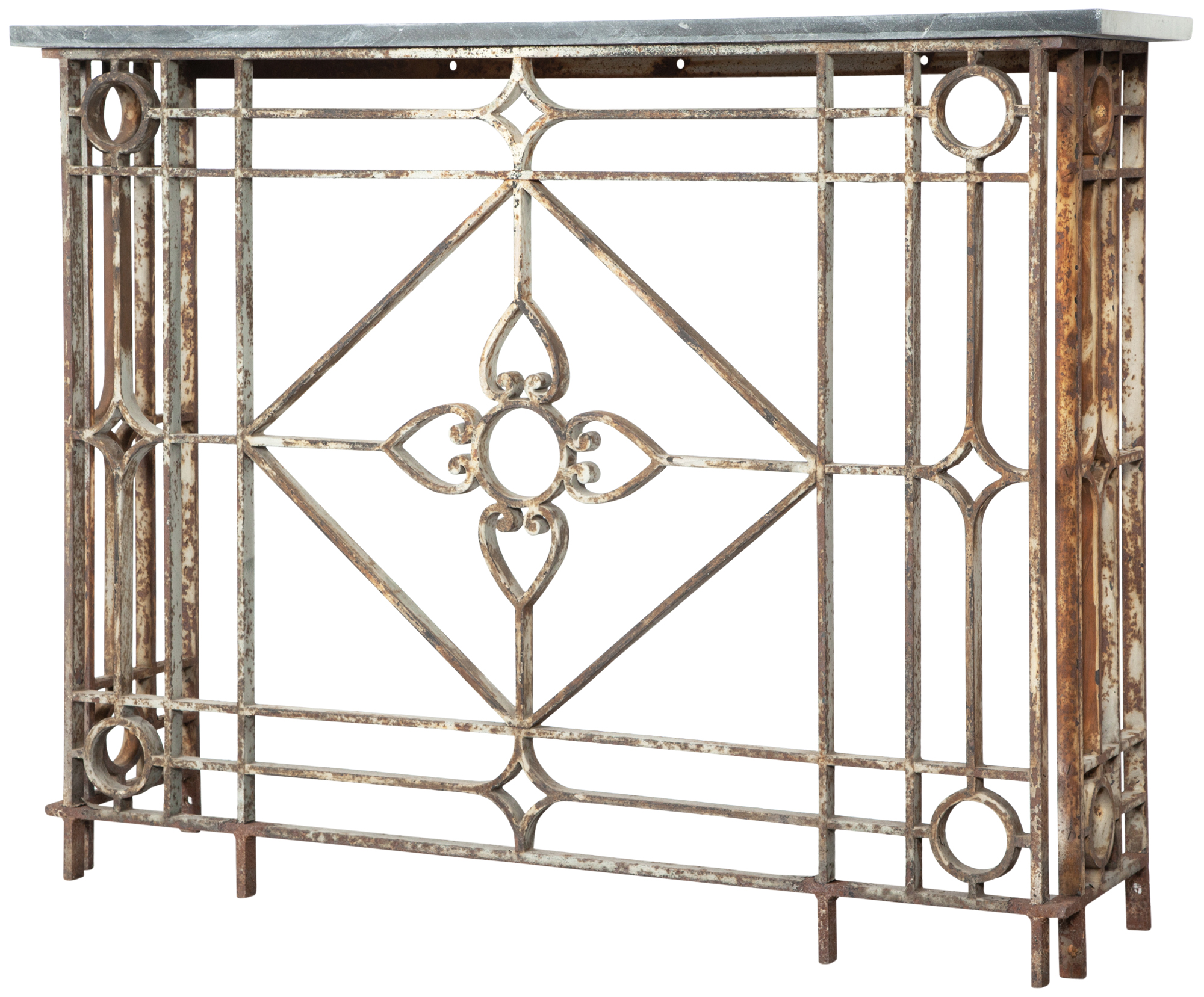 Lot image - Neoclassical Style Painted Wrought-Iron Console with Slate Top