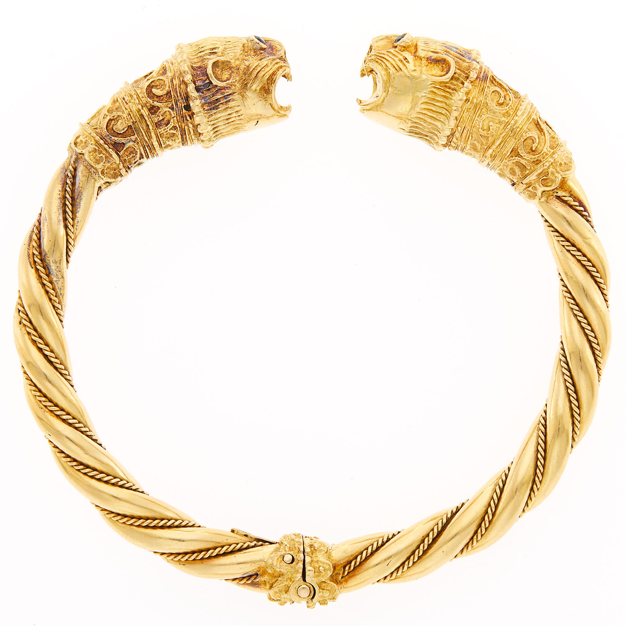 Lot image - Gold Double Lion Head Bangle Bracelet
