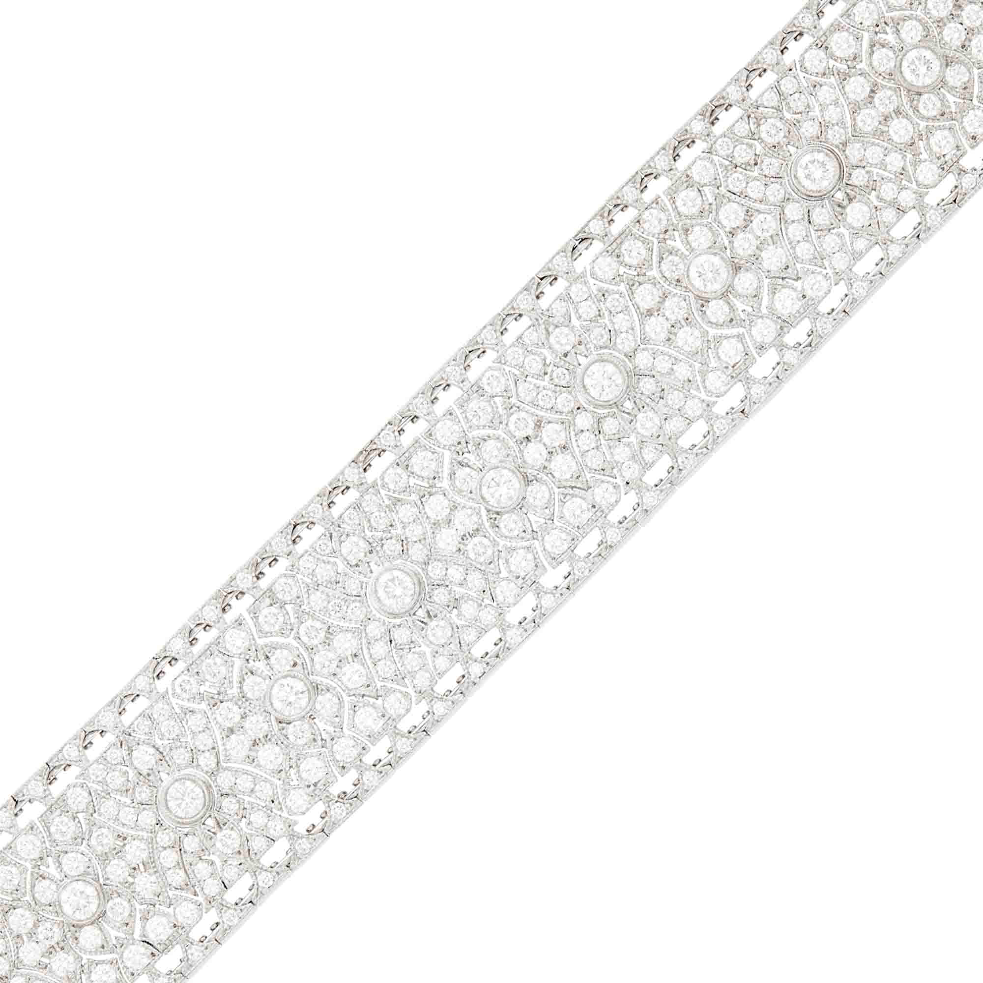 Lot image - Wide Platinum and Diamond Bracelet