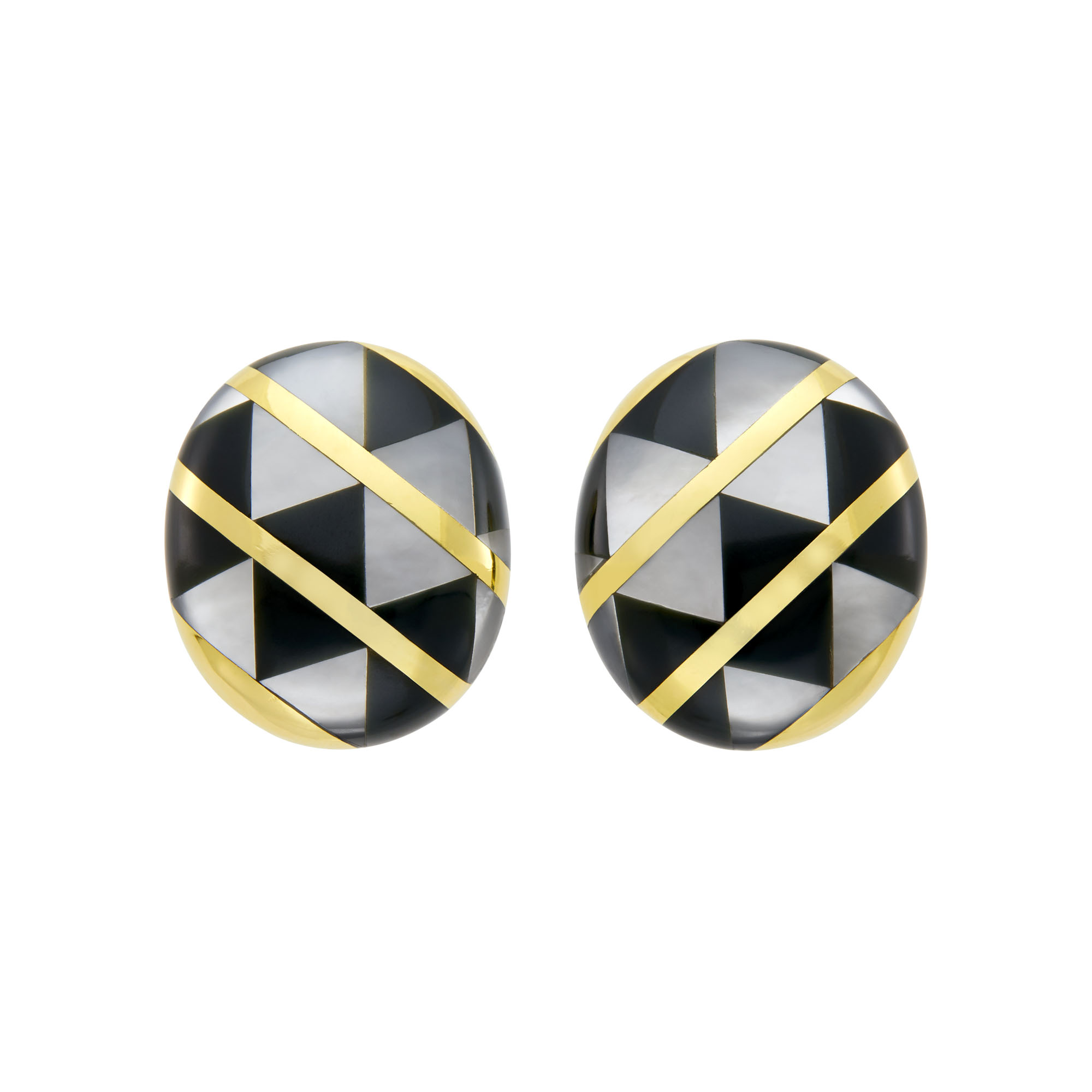 Lot image - Tiffany & Co. Pair of Gold, Mother-of-Pearl and Black Jade Earclips