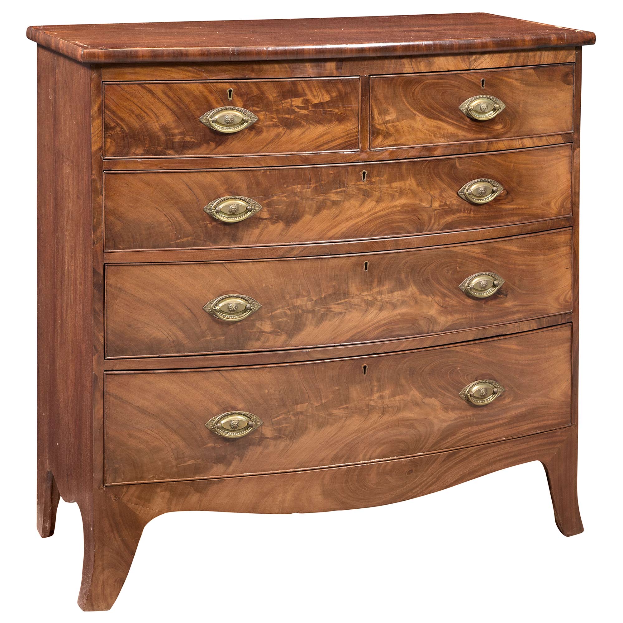 Lot image - George III Mahogany Bowfront Chest of Drawers