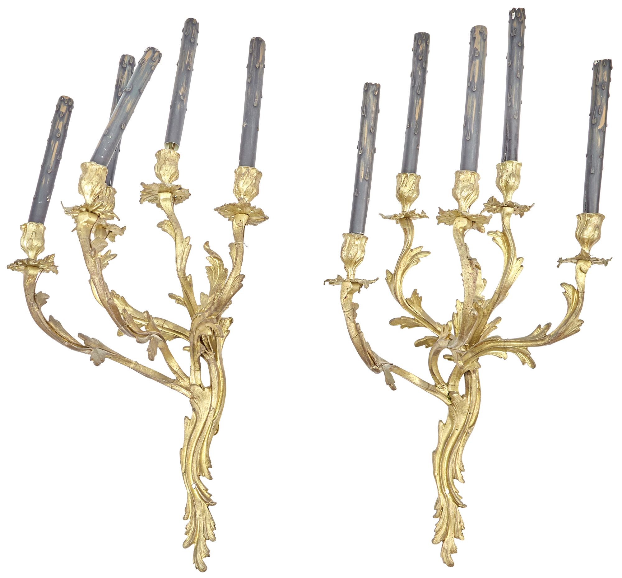 Lot image - Pair of Louis XV Style Gilt-Bronze Five-Light Sconces