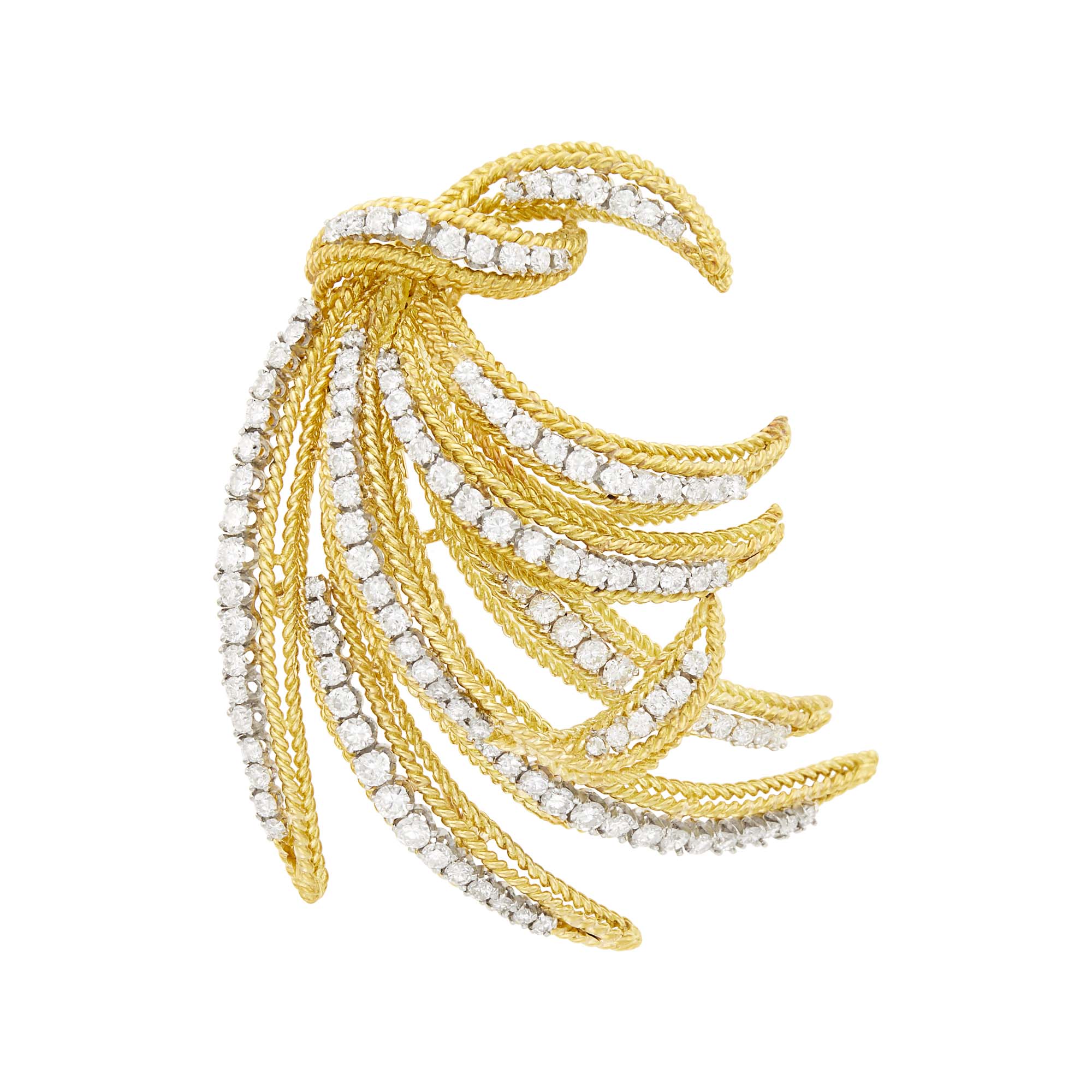 Lot image - Two-Color Gold and Diamond Spray Clip-Brooch