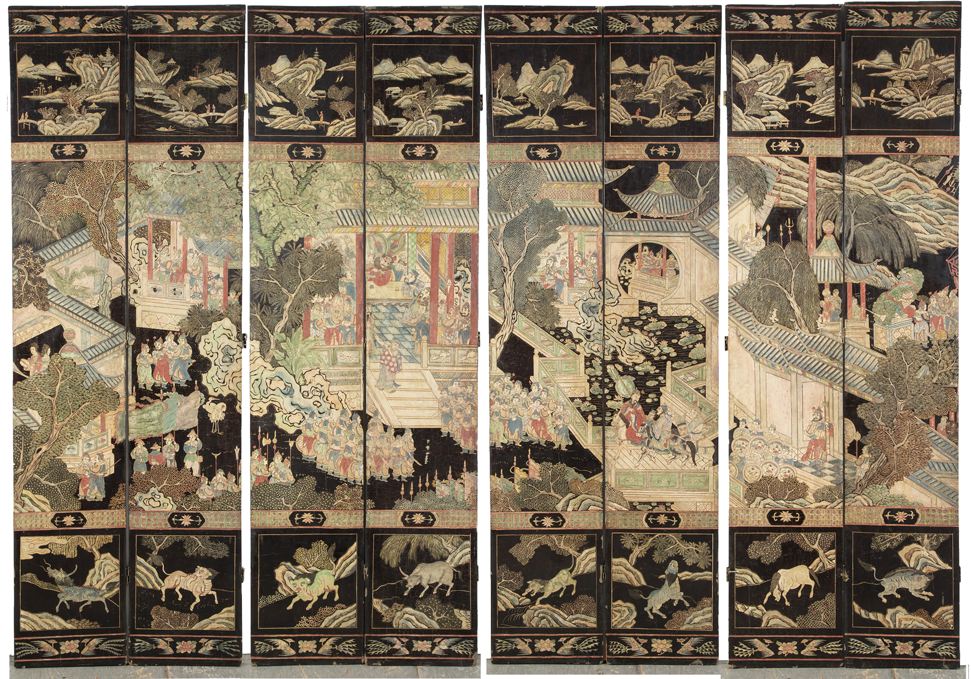 Lot image - A Chinese Coromandel Floor Screen
