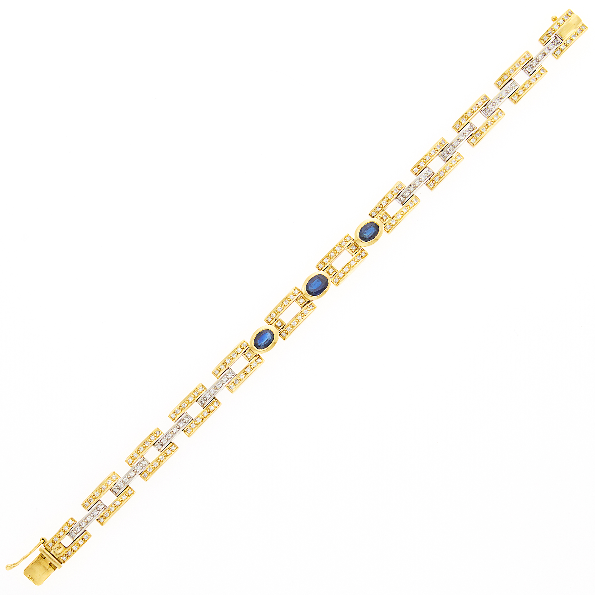 Lot image - Two-Color Gold, Sapphire and Diamond Bracelet