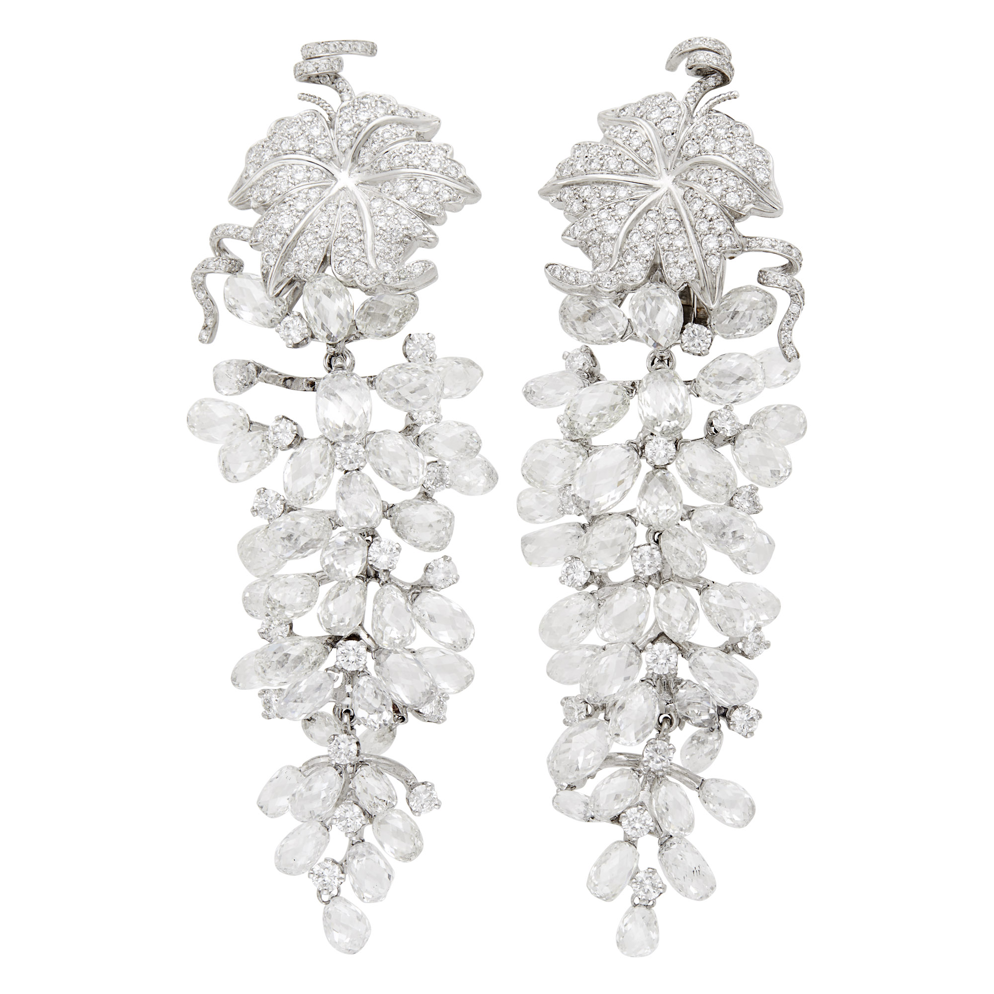 Lot image - Fred Leighton Pair of Platinum, White Gold and Diamond Briolette Pendant-Earclips