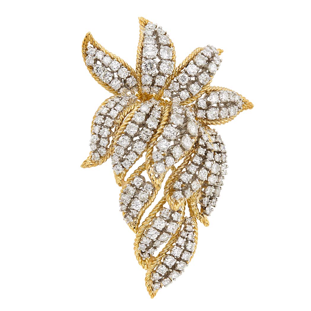 Lot image - Two-Color Gold and Diamond Clip-Brooch