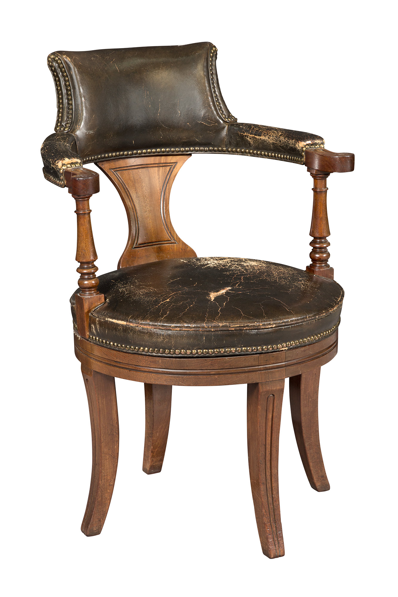 Lot image - Regency Leather-Upholstered Mahogany Desk Armchair