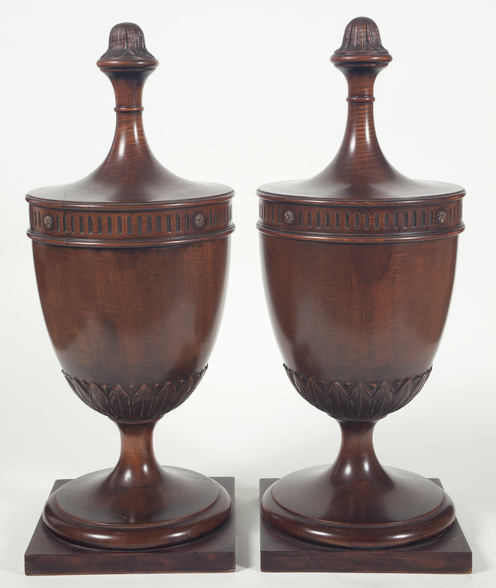 Lot image - Pair of English Mahogany Urn-Form Cutlery Boxes